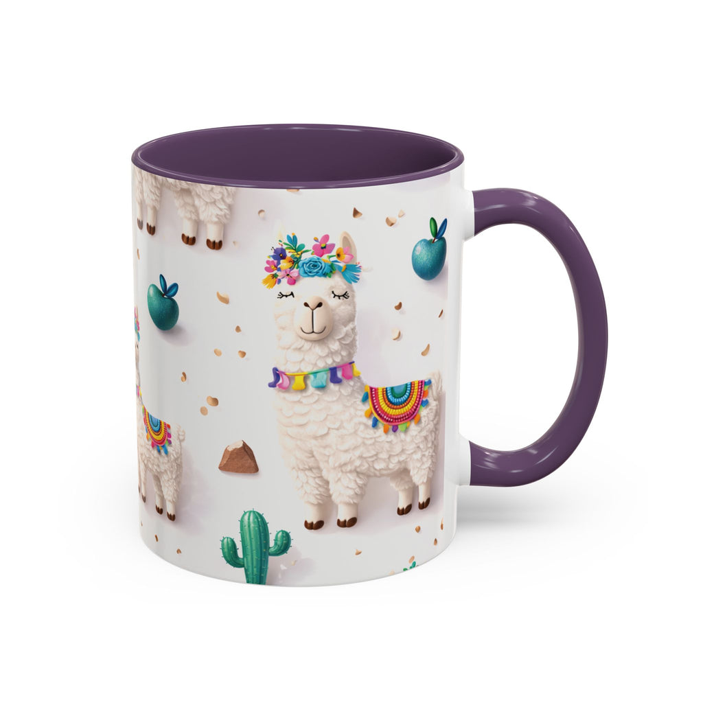 Cute Llama Pattern Accent Coffee Mug (11/15oz) – Colorful Fiesta Alpaca Design