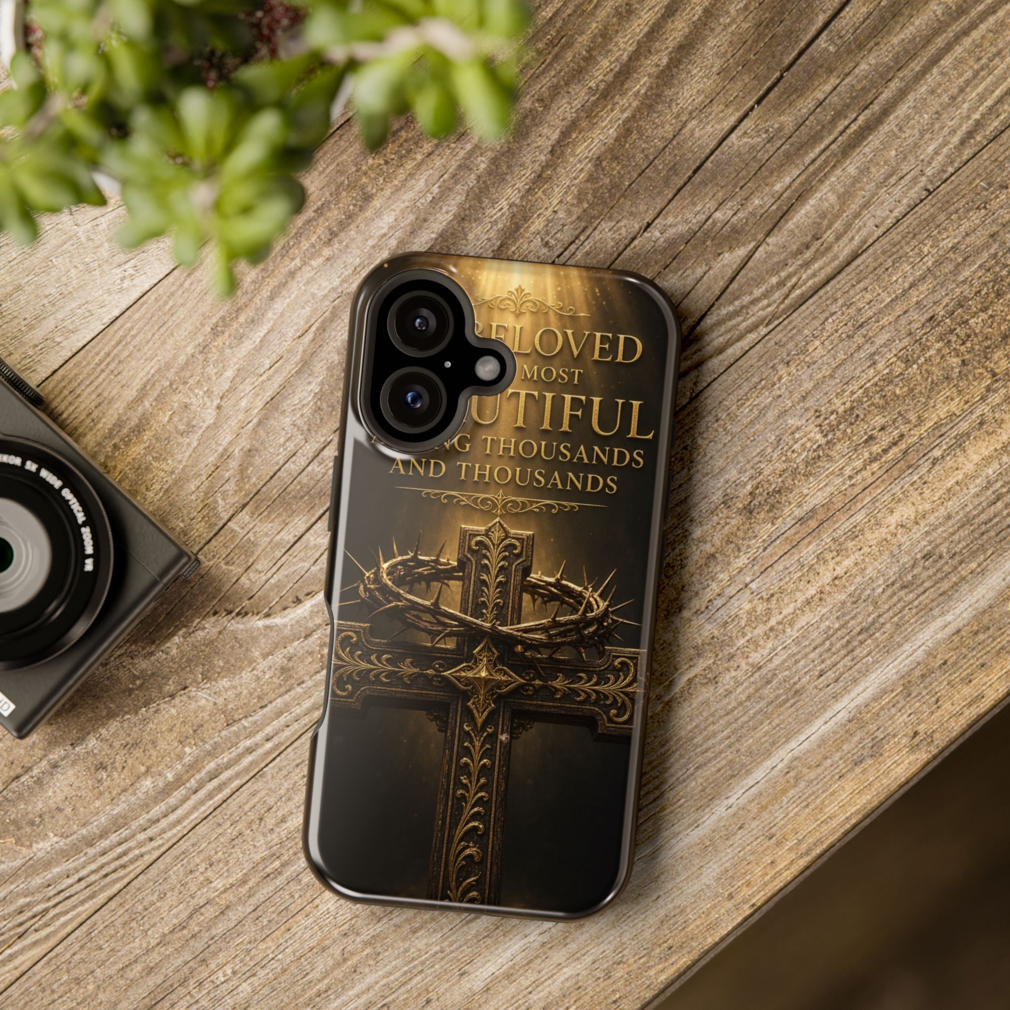 Magnetic Impact-Resistant Phone Case — "Most Beautiful" Cross with Crown of Thorns