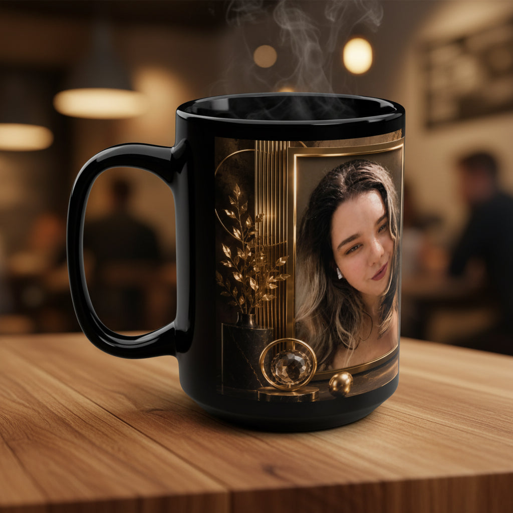 BlessedGirl777 Gold Emblem 15oz Black Mug