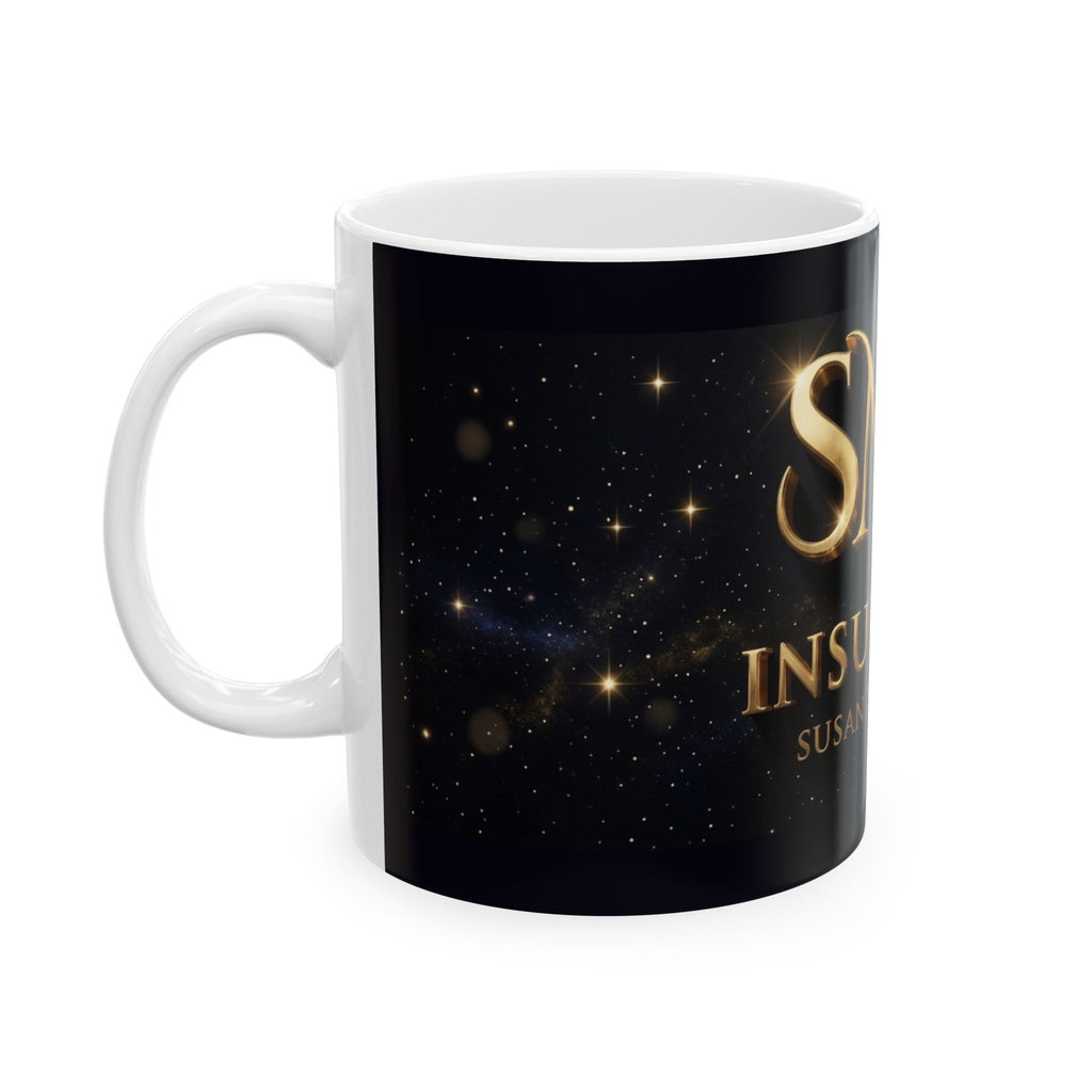 Gold SMS Insurance Logo Mug | Susan the Agent, Ceramic Coffee Cup