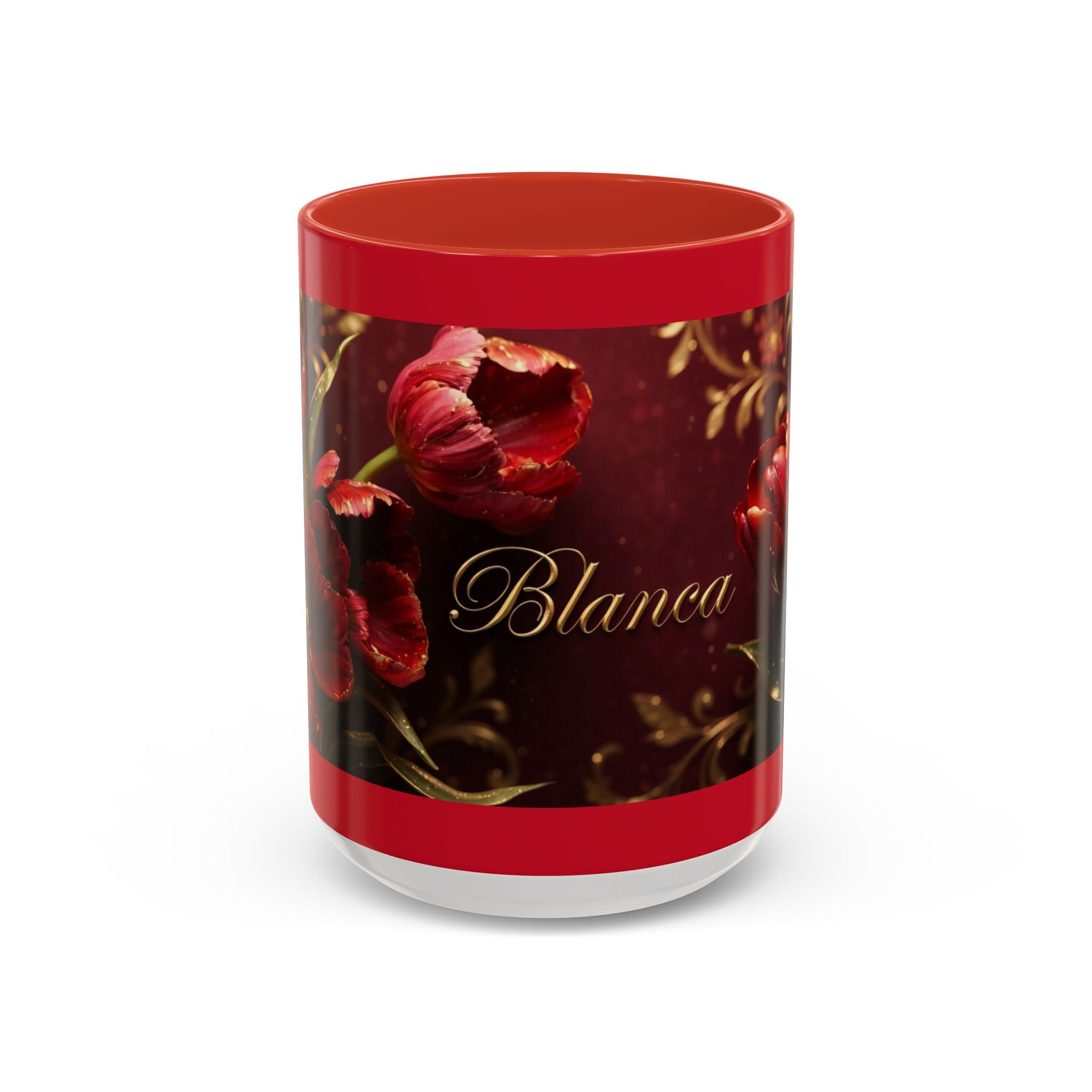 Red Tulip Floral Accent Coffee Mug | Personalized Name Script