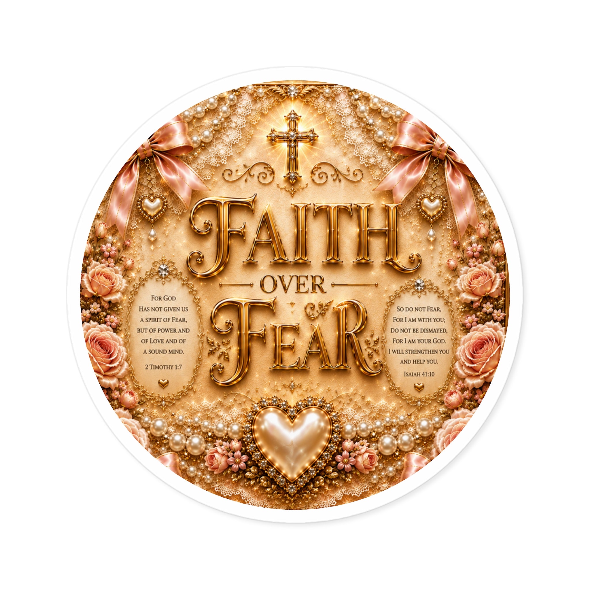 Faith Over Fear Round Sticker — Inspirational Christian Decorative Vinyl