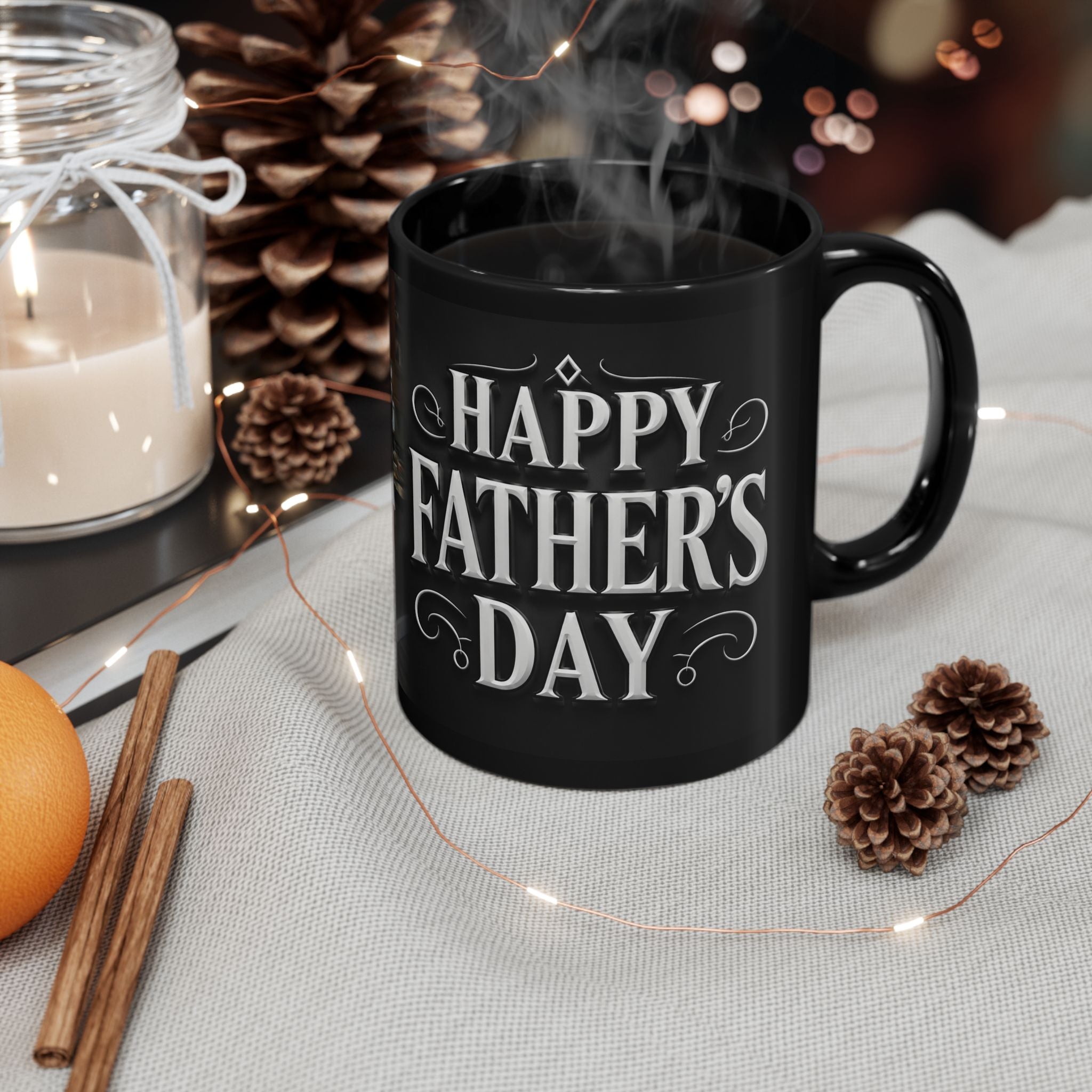 Happy Father’s Day Photo Mug — Personalized Black Coffee Cup (11oz, 15oz)