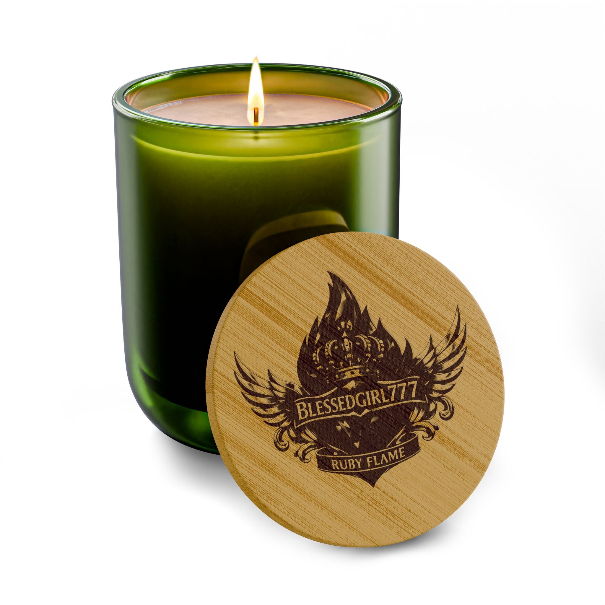 Engraved Soy Candle — 14oz Scented Candle with Custom Bamboo Lid (Rustic Crest Design)