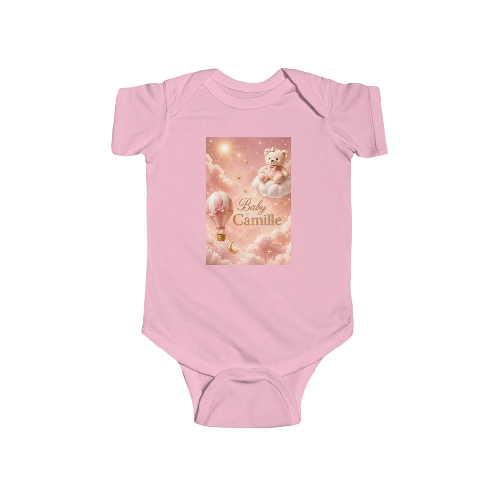 Infant Bodysuit — "Baby Camille" Pink Hot Air Balloon Teddy Newborn Onesie