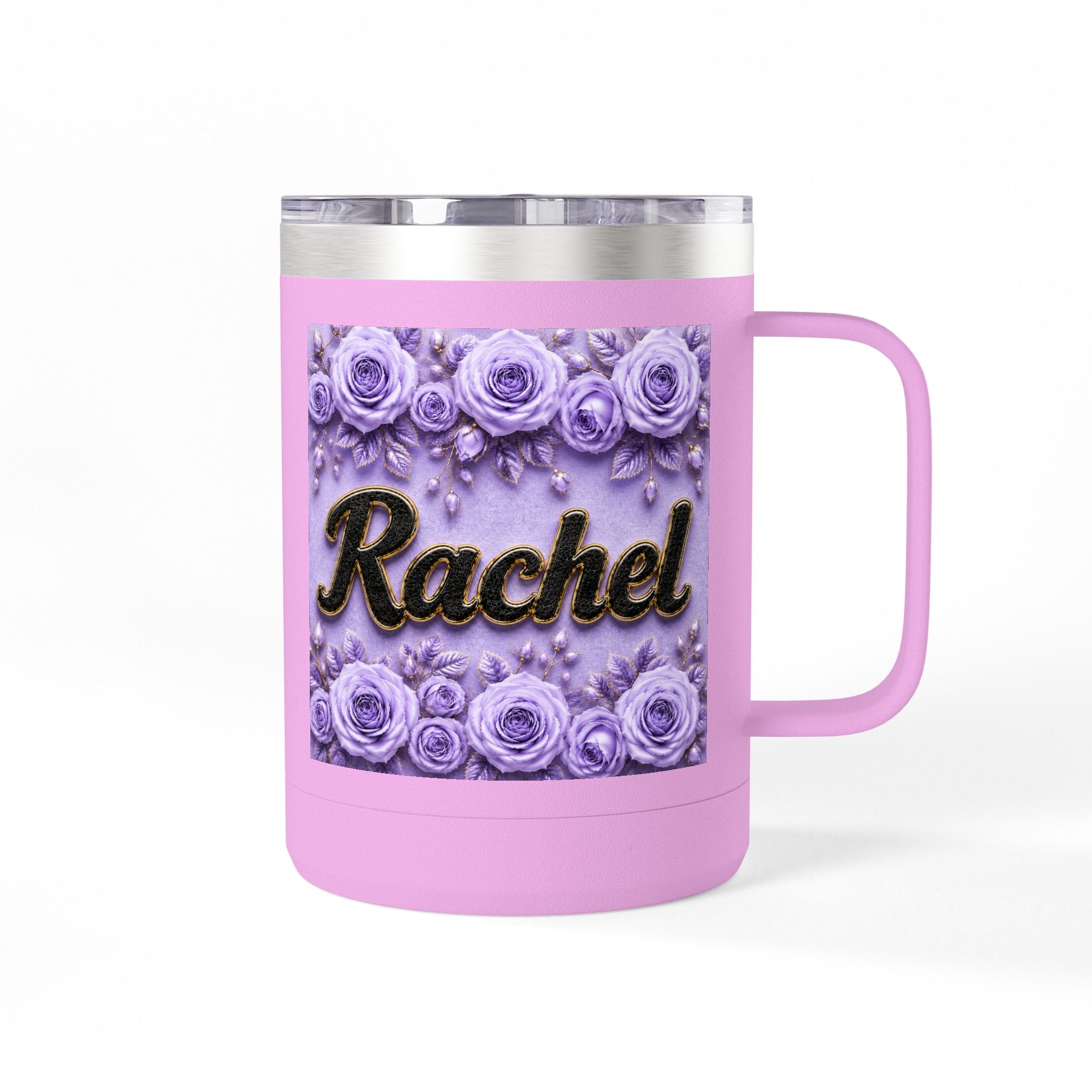 Personalized Rachel Floral 15oz Travel Mug — Insulated Coffee Tumbler