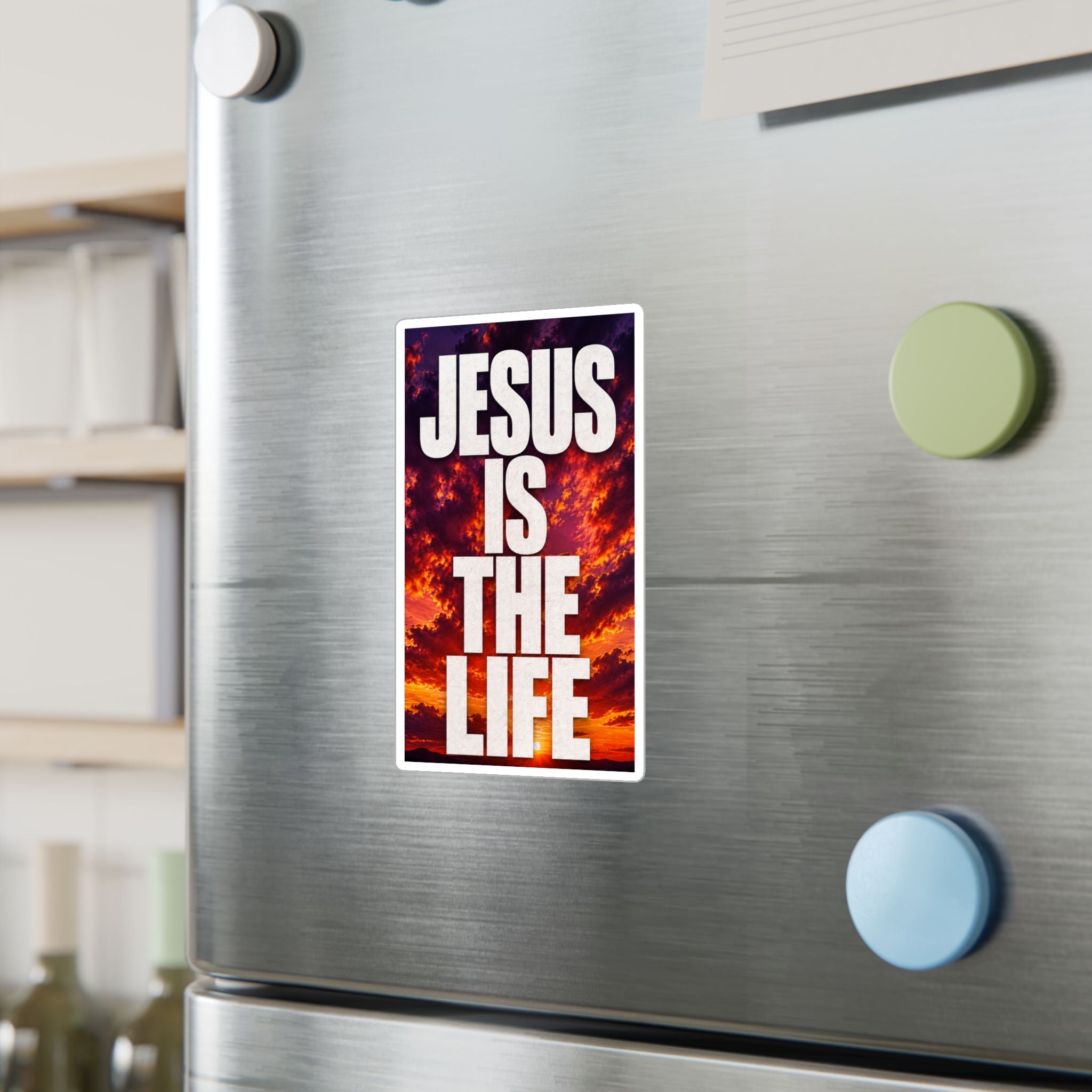 Jesus Is the Life Vinyl Decal — Sunset Color Christian Sticker (Kiss-Cut)