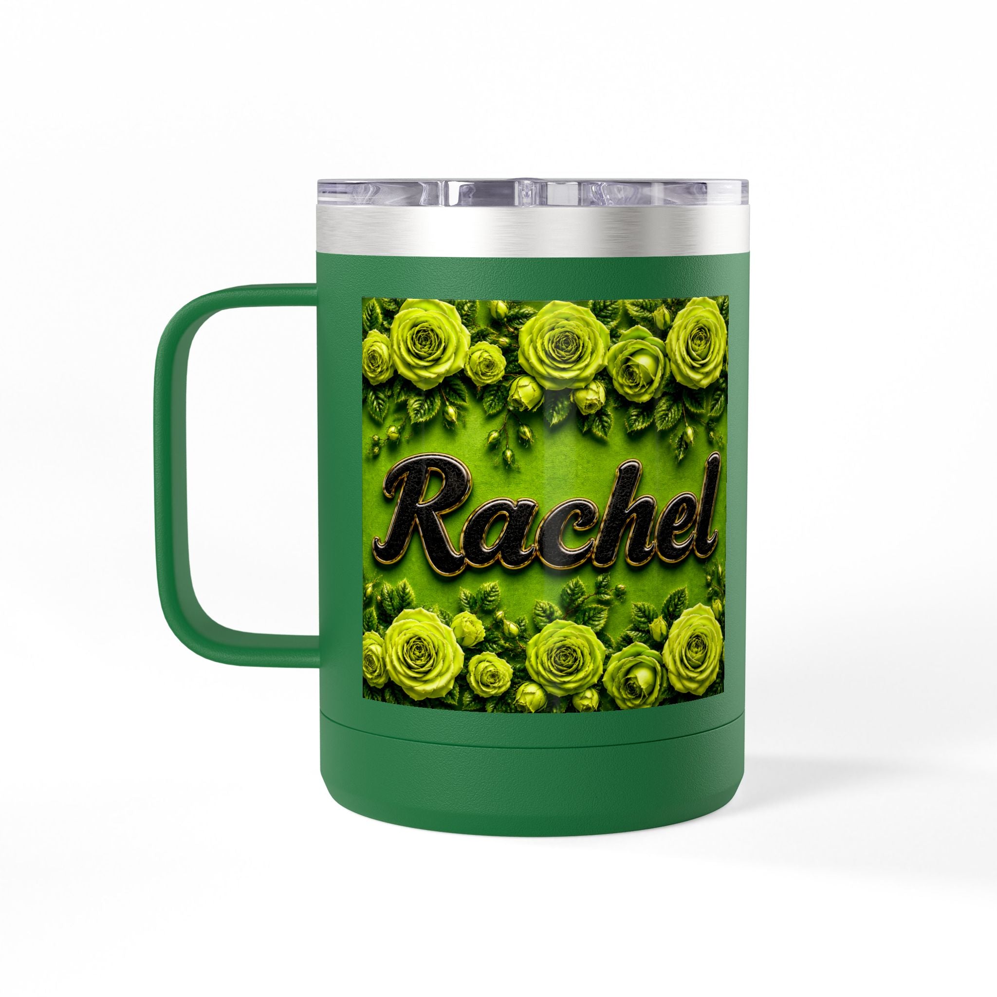 Personalized Rachel Floral 15oz Travel Mug — Insulated Coffee Tumbler