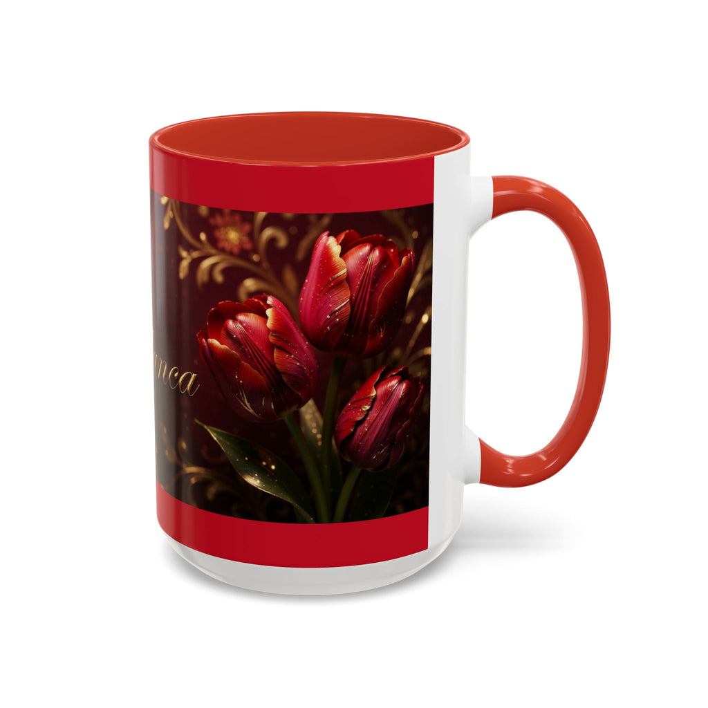 Red Tulip Floral Accent Coffee Mug | Personalized Name Script