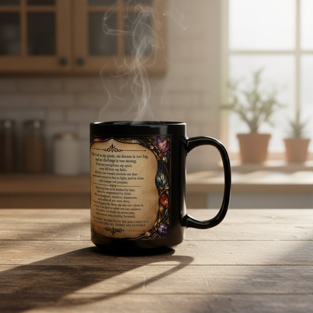 Inspirational Prayer Poem Mug 15oz | Black Stained Glass Faith & Hope Gift