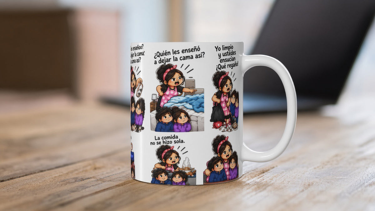 Mami Latina Meme Mug – Spanish Mom Life Comic Strip Coffee Cup 11 oz | Funny Gift for Mom