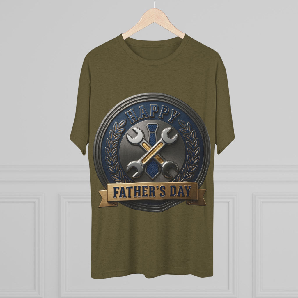 Father's Day Mechanics Badge Tee — Happy Father's Day Wrench & Hammer Crew Shirt