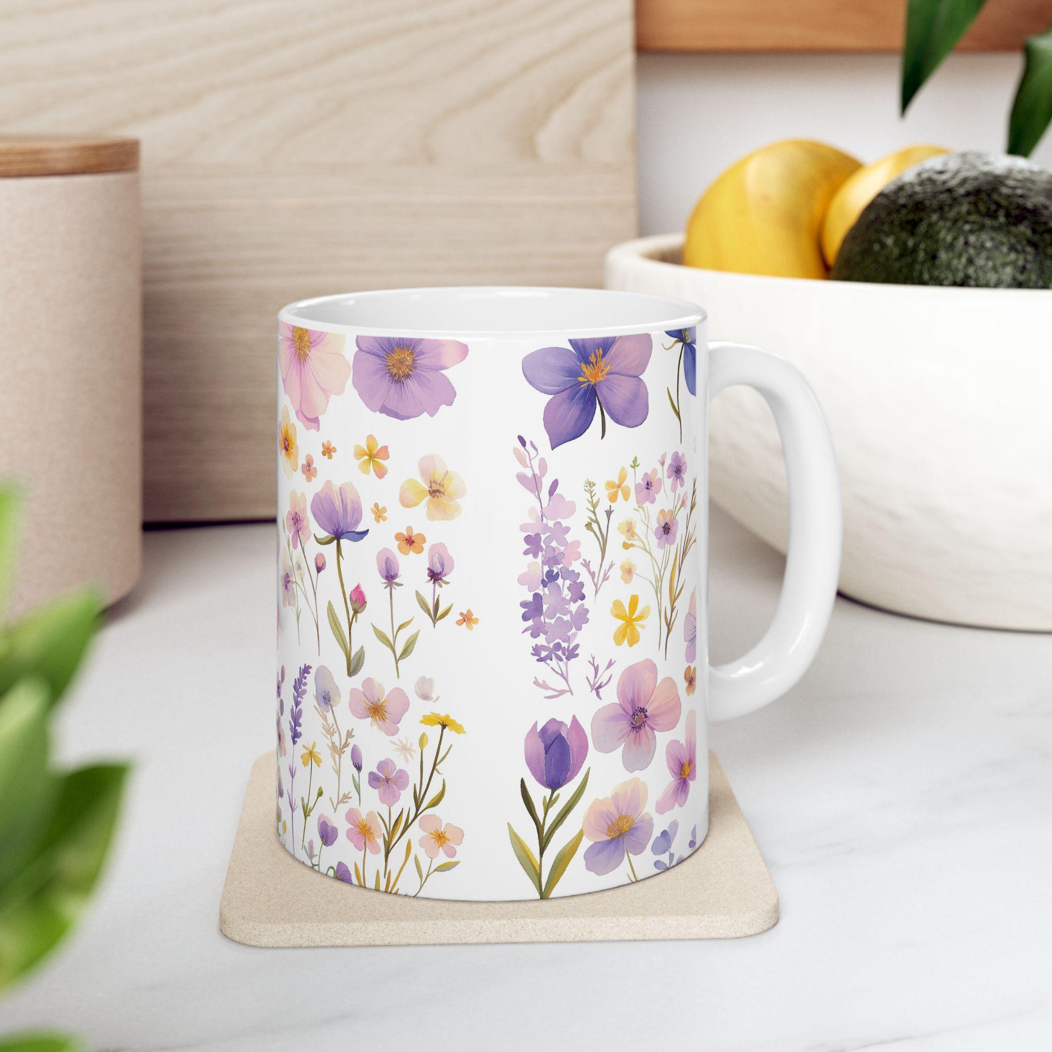Taza Botánica de Flores Silvestres -Regalo Floral para Mujer,Mug de Cerámica Estética de Naturaleza,Regalo para Mamá,Garden Lover Coffee Cup