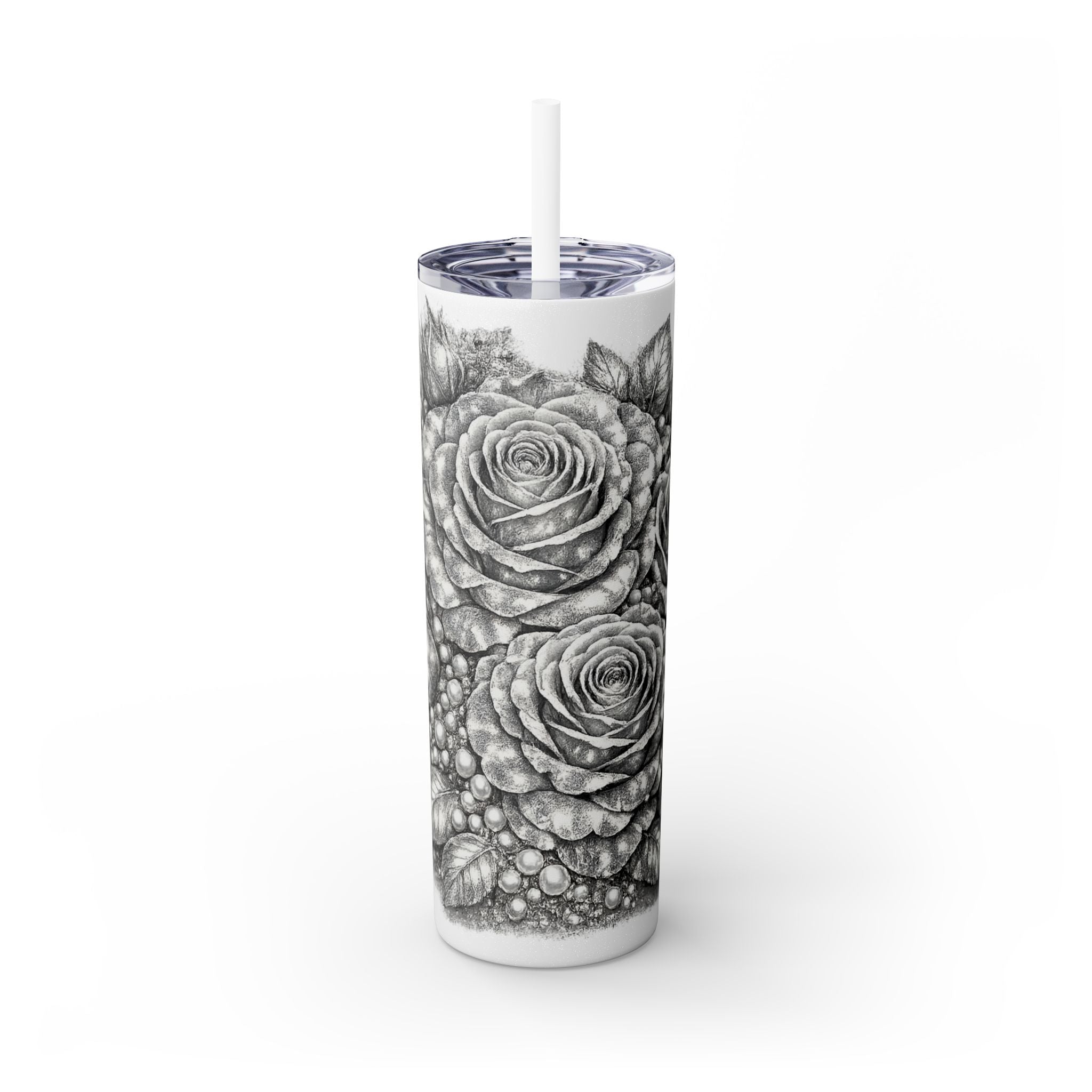 Skinny Tumbler — Monochrome Rose Garden 20oz Straw Tumbler