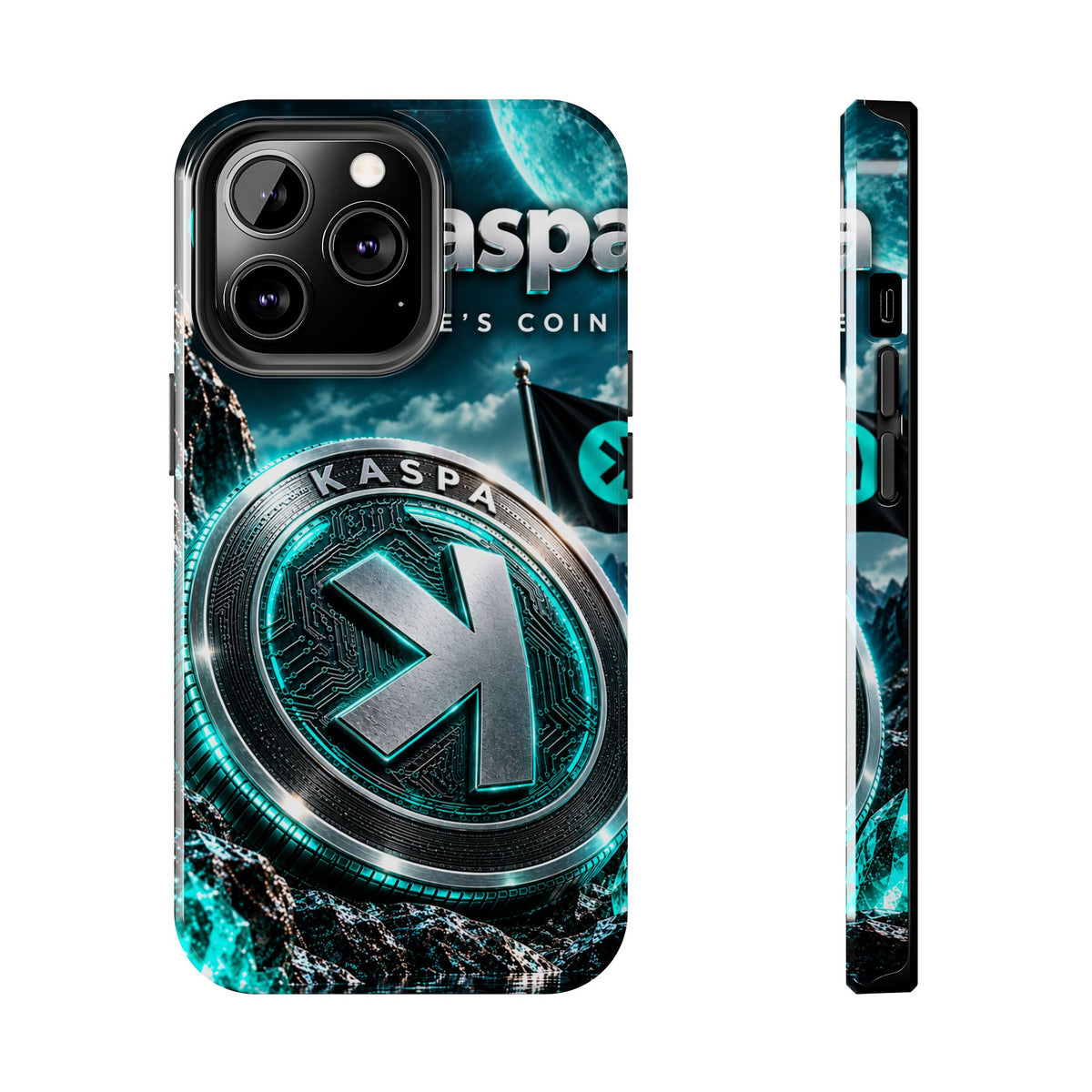 Kaspa Coin Tough Phone Case – Teal Crypto Logo Protective Cover