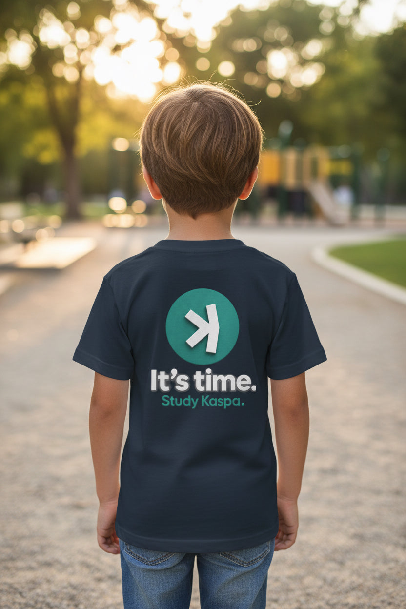 Kids Tee — It’s Time. Study Kaspa. Logo T‑Shirt