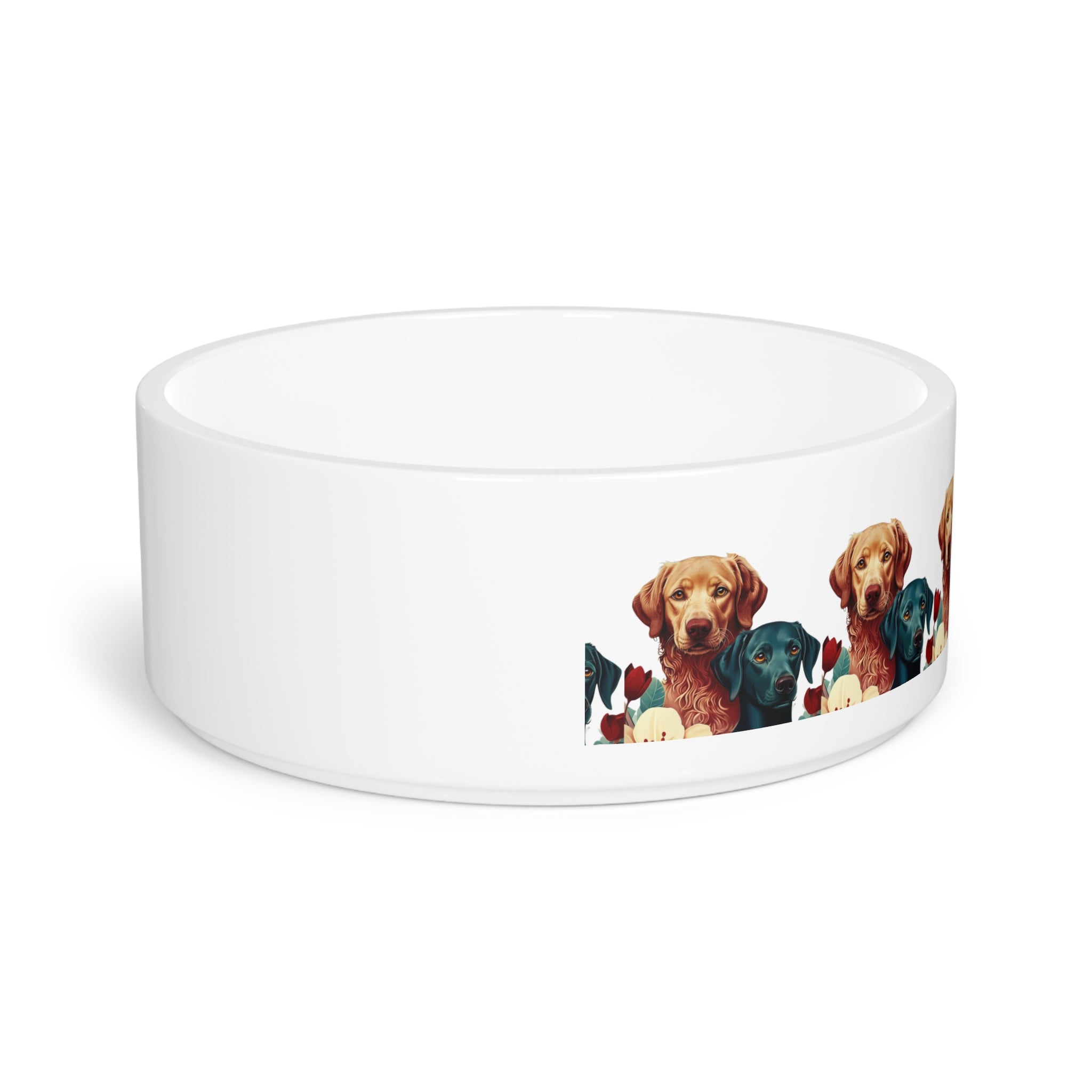 Dog Pattern Ceramic Pet Bowl — Colorful Labrador & Retriever Design