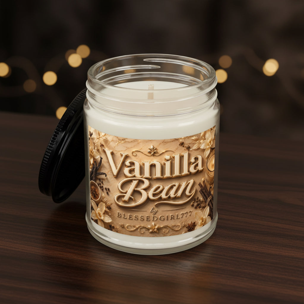Spiced Vanilla Bean Scented Soy Candle — 4oz & 9oz Amber Jar with Black Lid