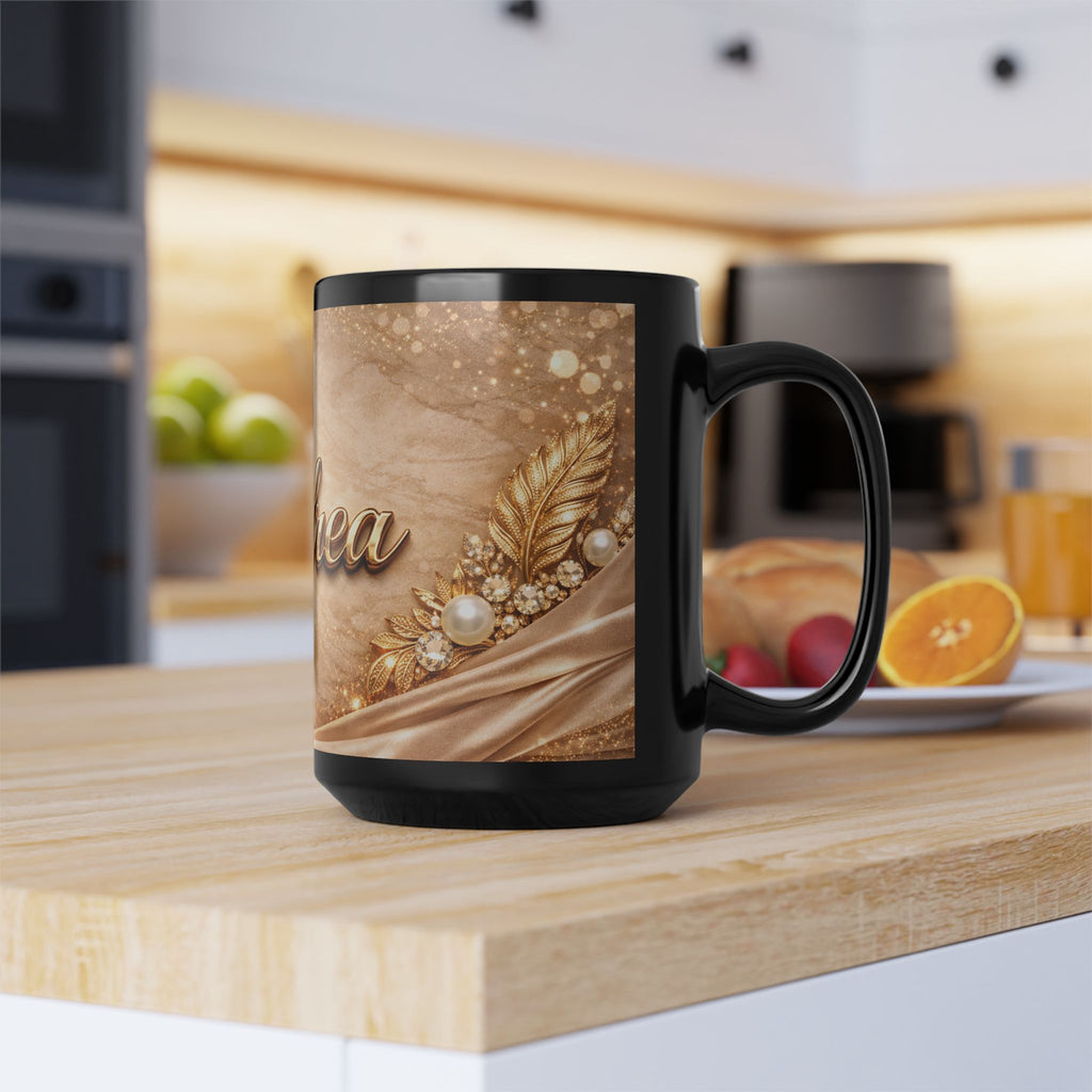 Personalized Gold Name Mug — Elegant Andrea Black Ceramic Coffee Cup (11oz & 15oz)