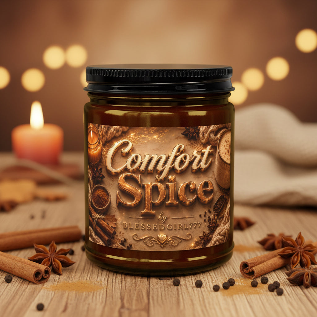 Comfort Spice Scented Soy Candle — Amber Jar with Black Lid (4 oz & 9 oz)