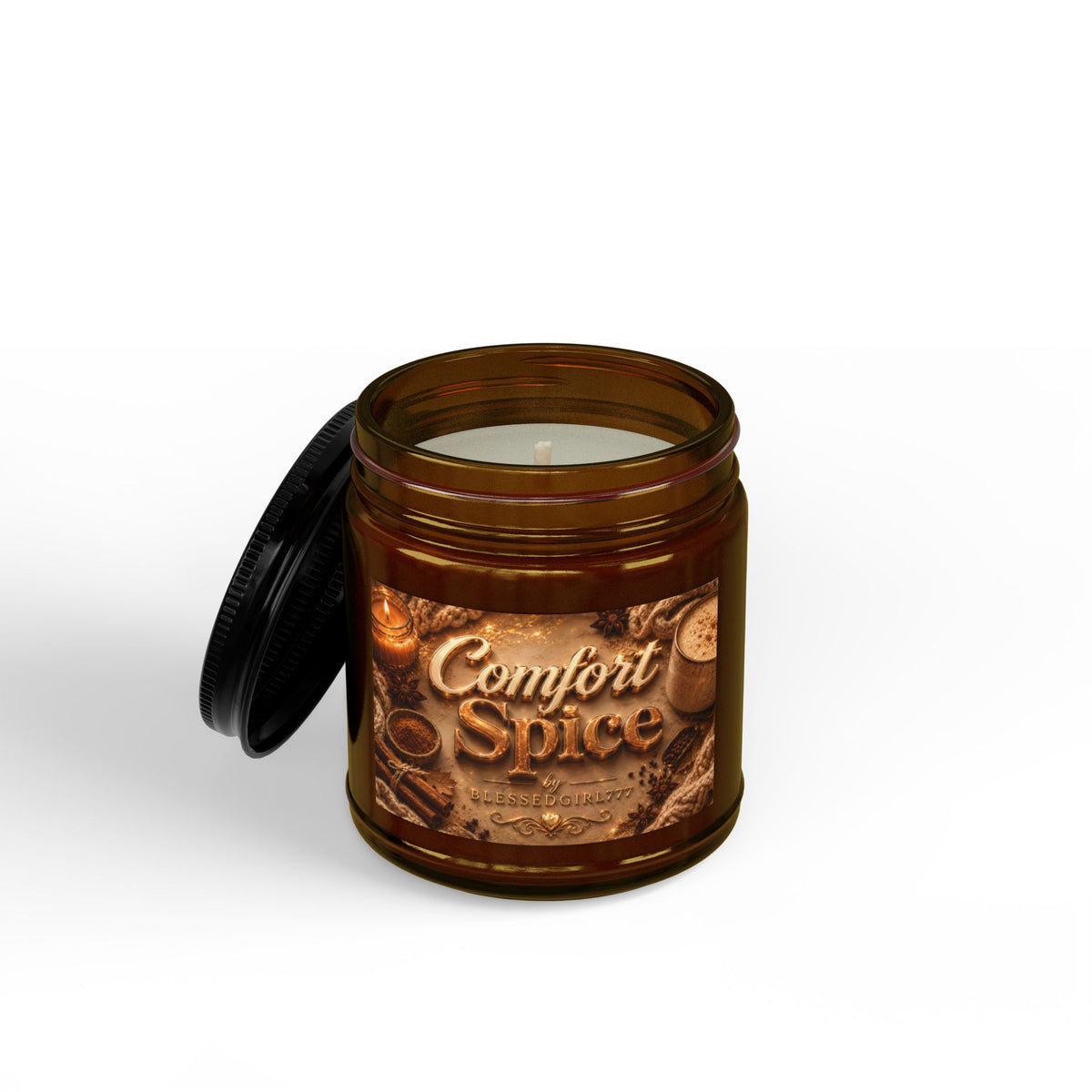 Comfort Spice Scented Soy Candle — Amber Jar with Black Lid (4 oz & 9 oz)