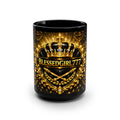 BlessedGirl777 Gold Crown Black Mug — 15oz Inspirational Coffee Cup