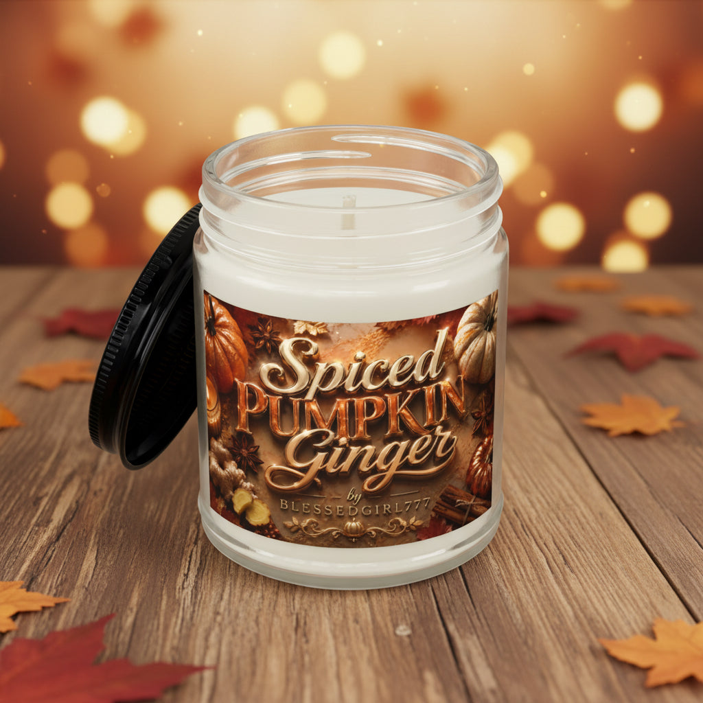 Spiced Pumpkin Ginger Soy Candle — 4oz & 9oz Amber Jar with Black Lid