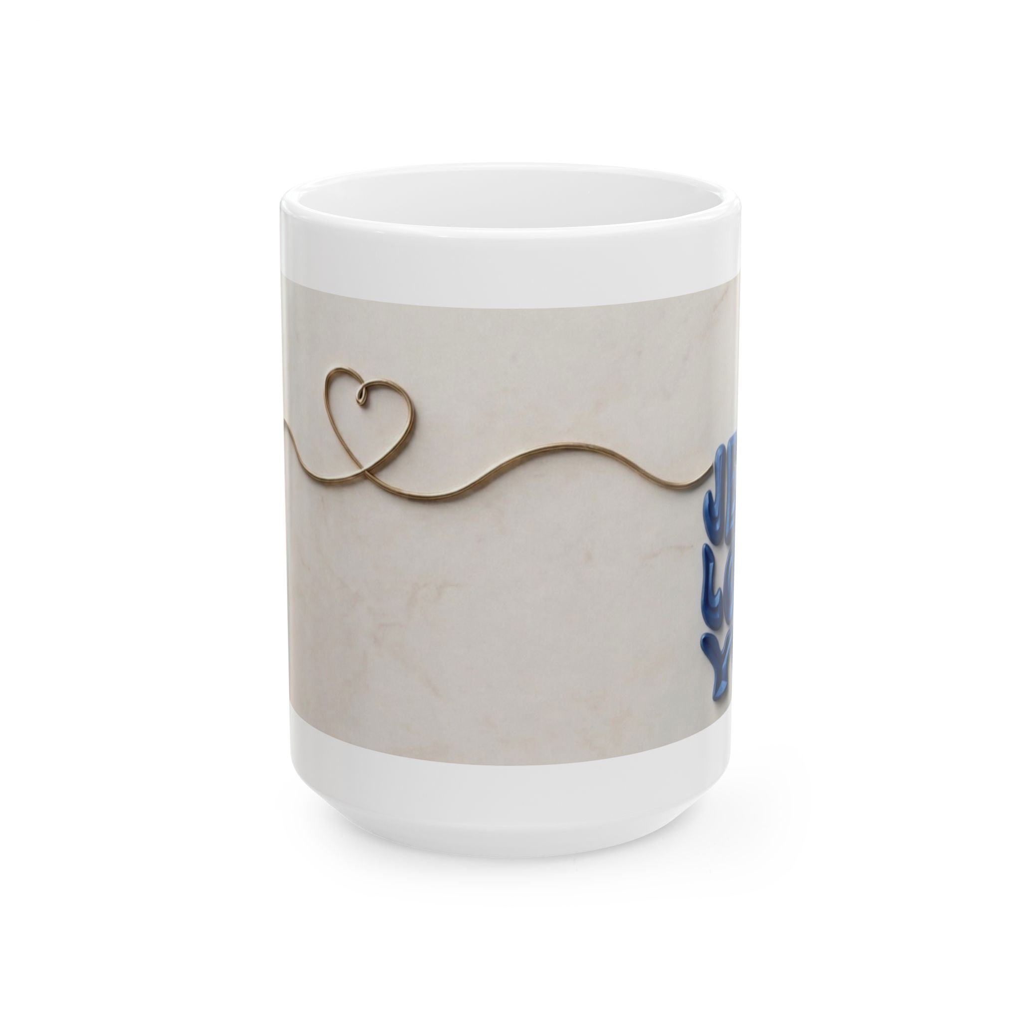 Wire Heart Line Art Ceramic Mug | Blue Floral Accent