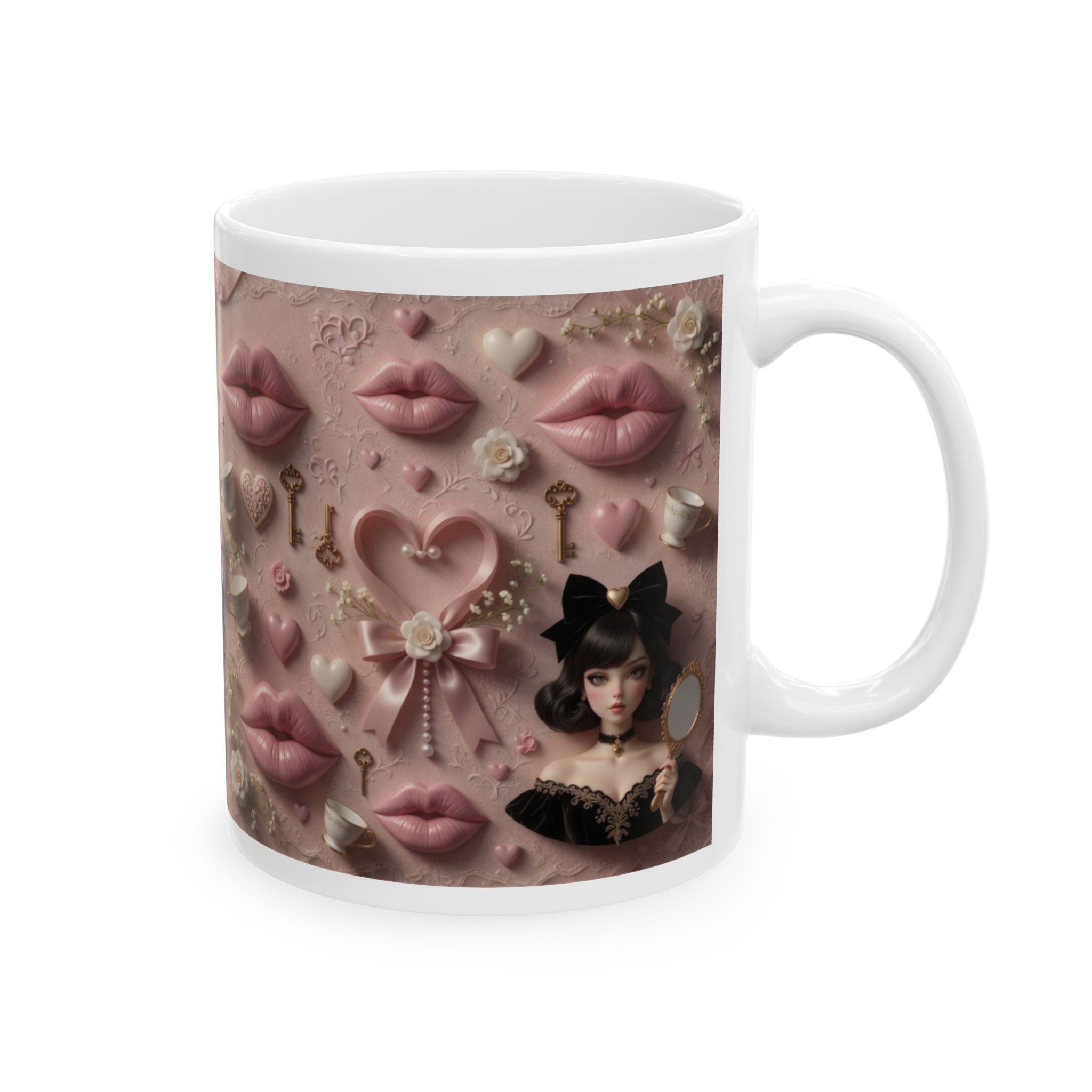 Pink Baroque Lips Pattern Mug | Romantic Vintage Decorative Ceramic