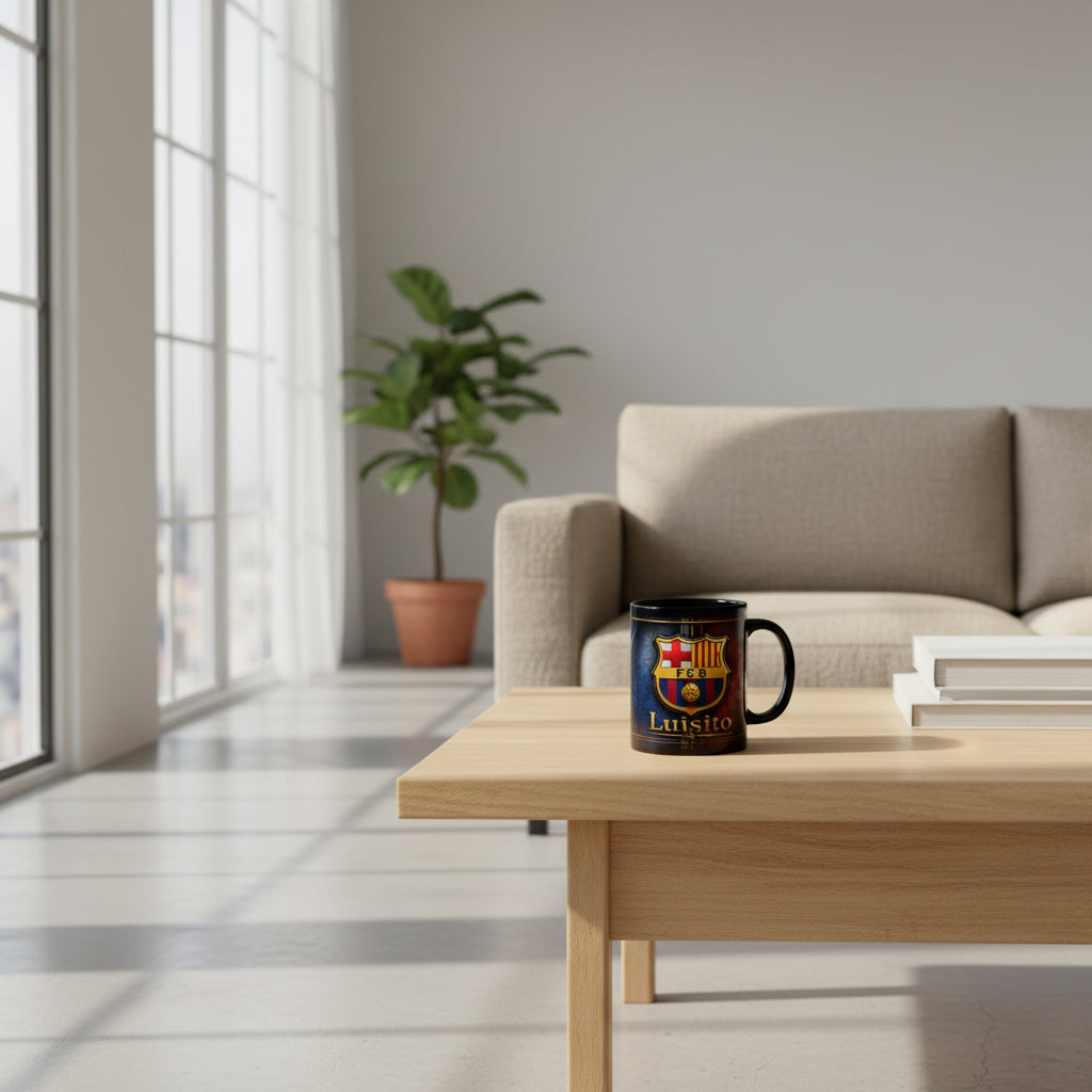 FCB Crest with Name Luisito Mug | Black Ceramic Coffee Cup