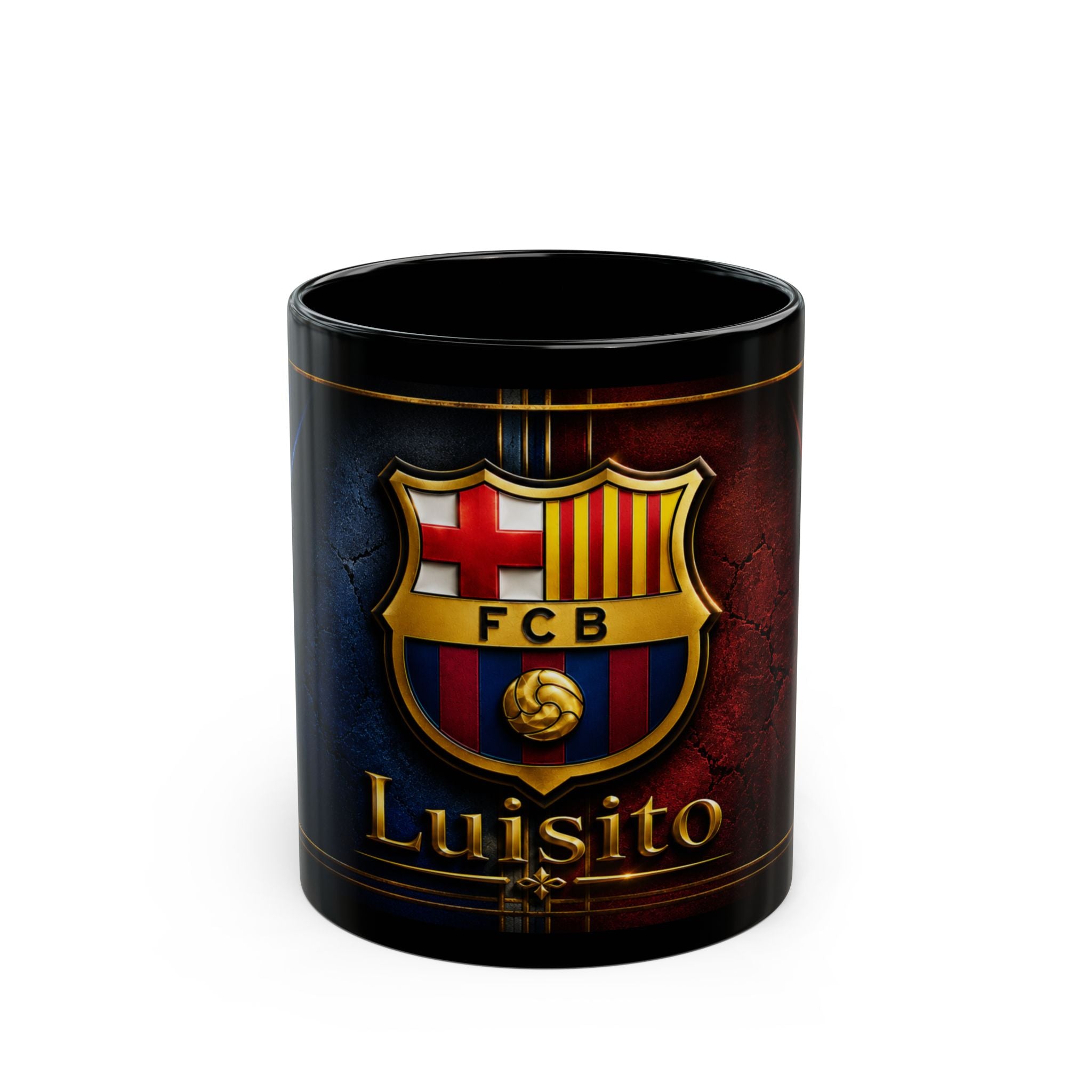 FCB Crest with Name Luisito Mug | Black Ceramic Coffee Cup