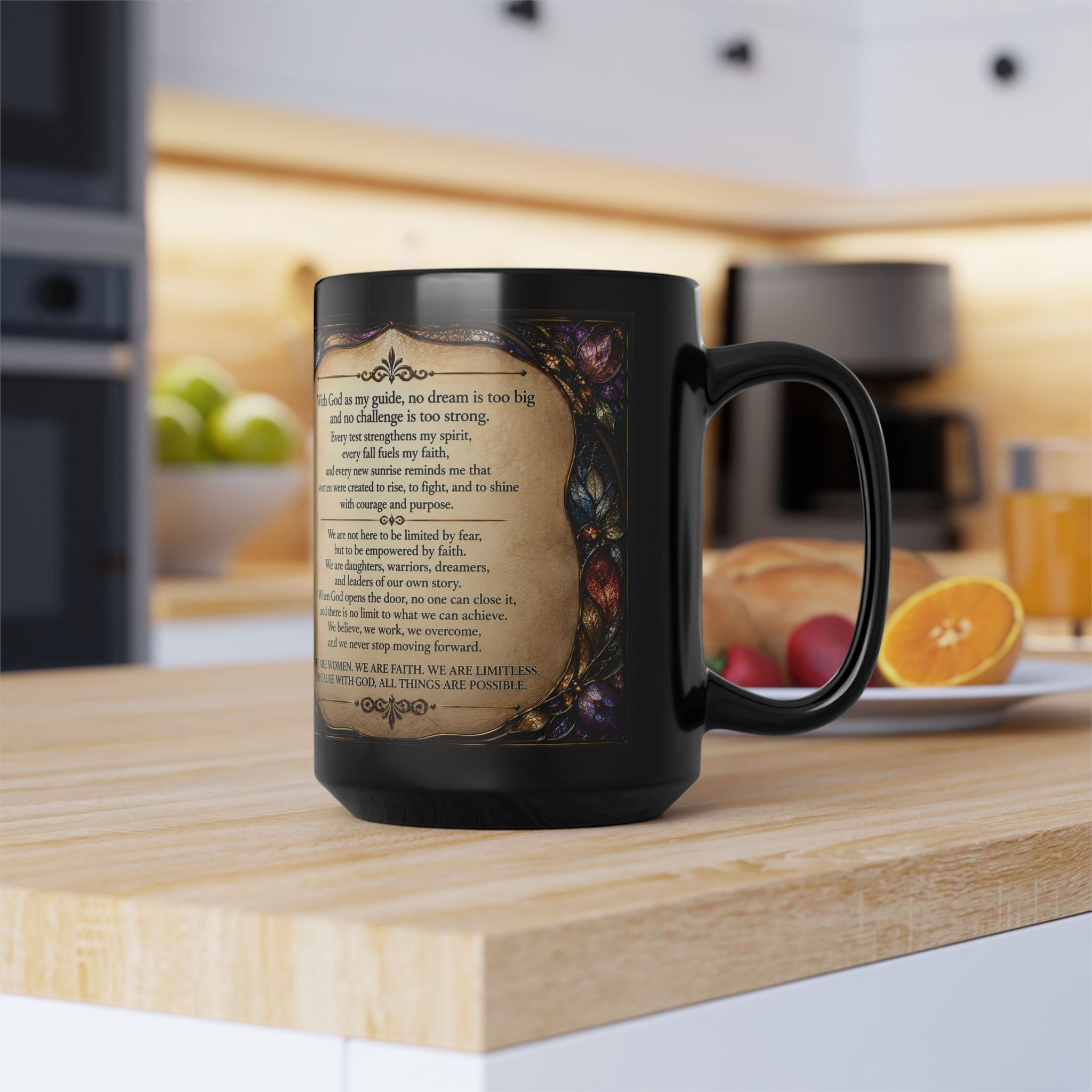 Inspirational Prayer Poem Mug 15oz | Black Stained Glass Faith & Hope Gift