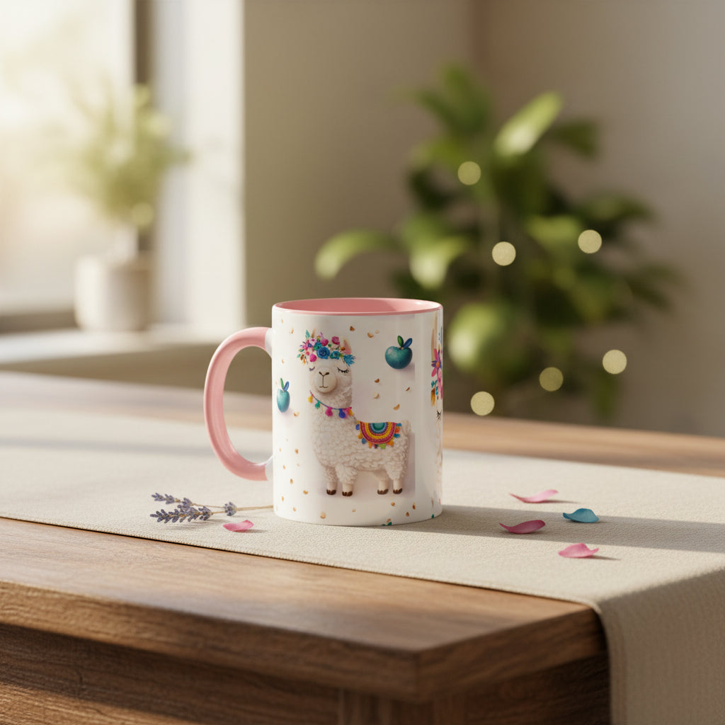 Cute Llama Pattern Accent Coffee Mug (11/15oz) – Colorful Fiesta Alpaca Design