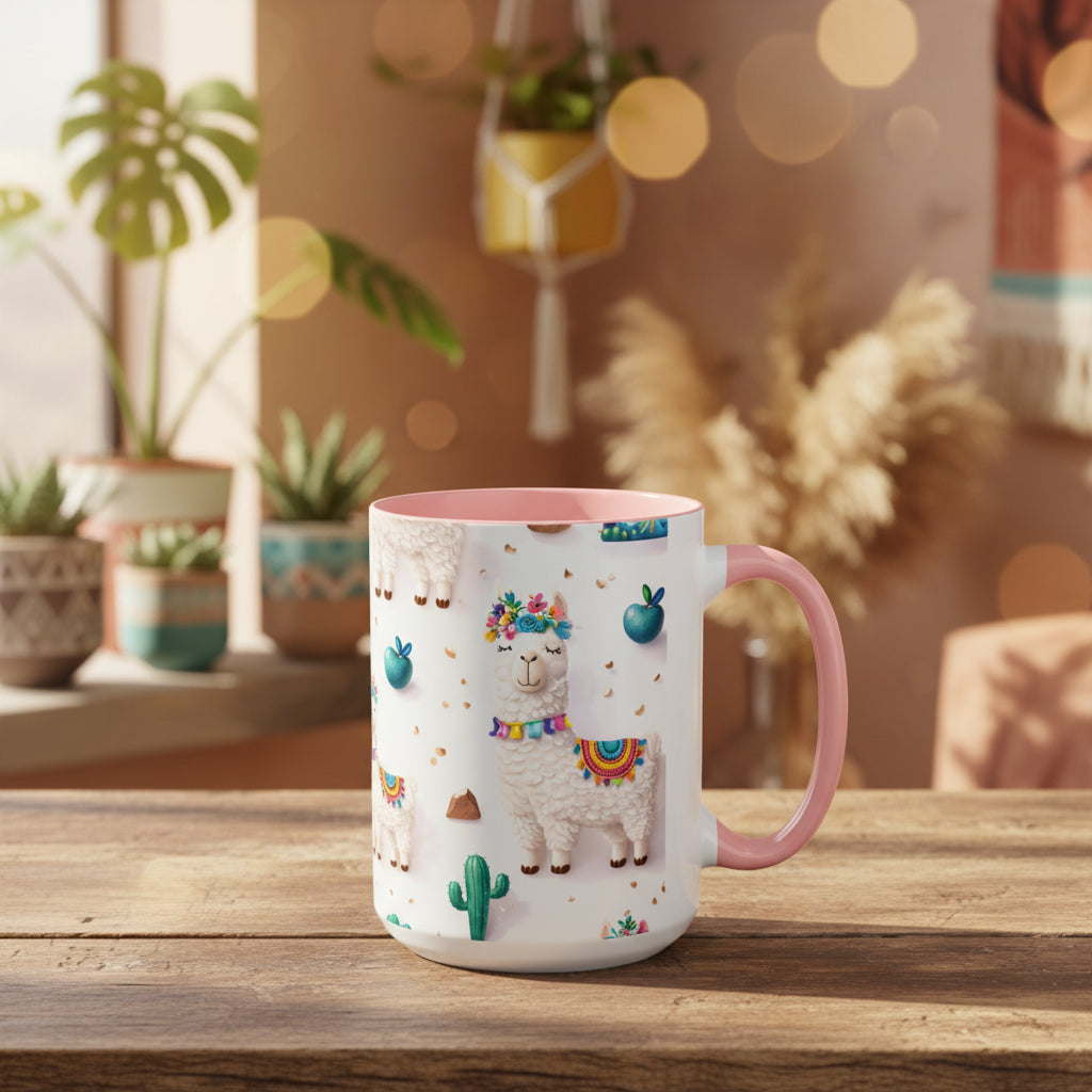 Cute Llama Pattern Accent Coffee Mug (11/15oz) – Colorful Fiesta Alpaca Design