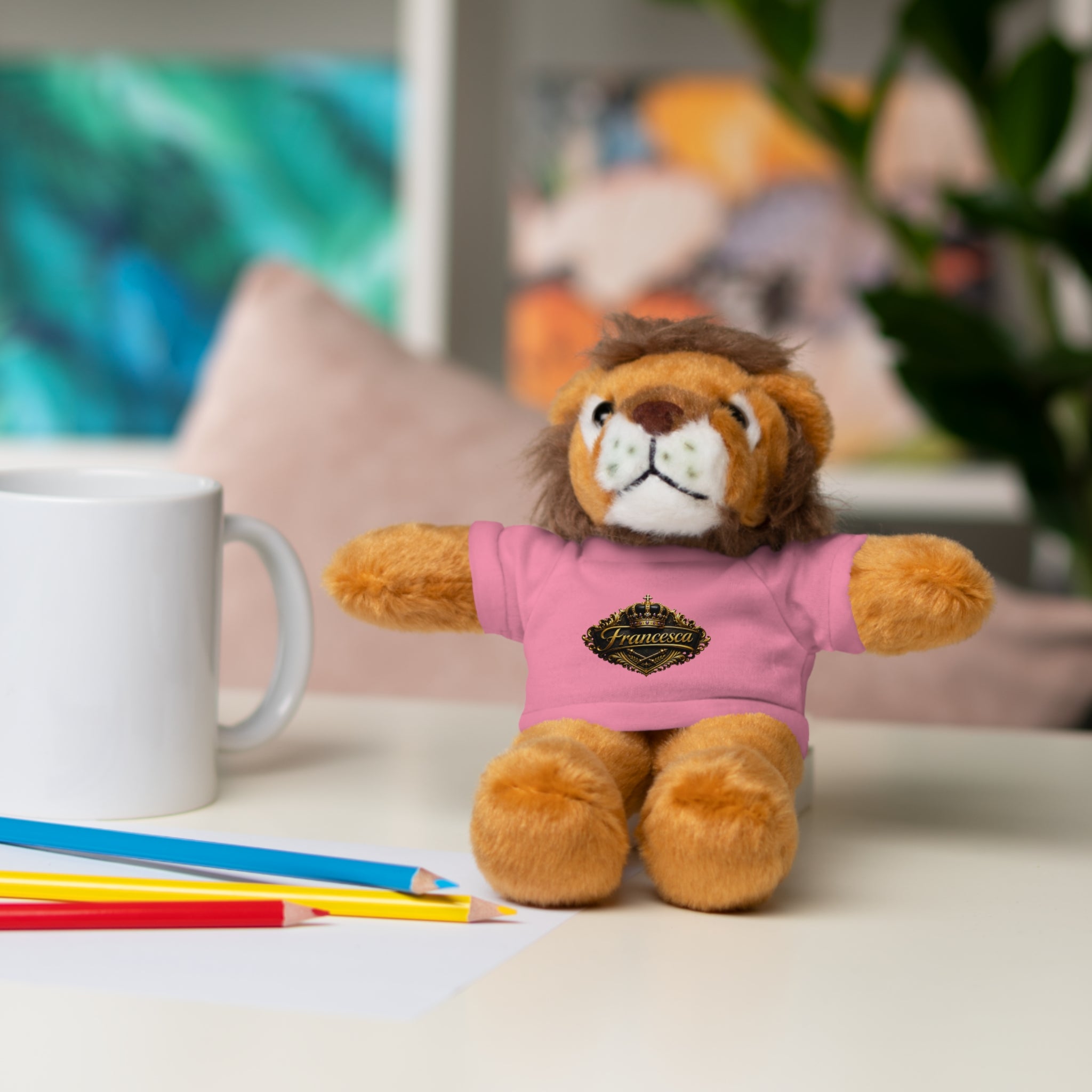 Personalized Teddy Bear with Pink Tee — Custom Name "Francesca" Plush Gift