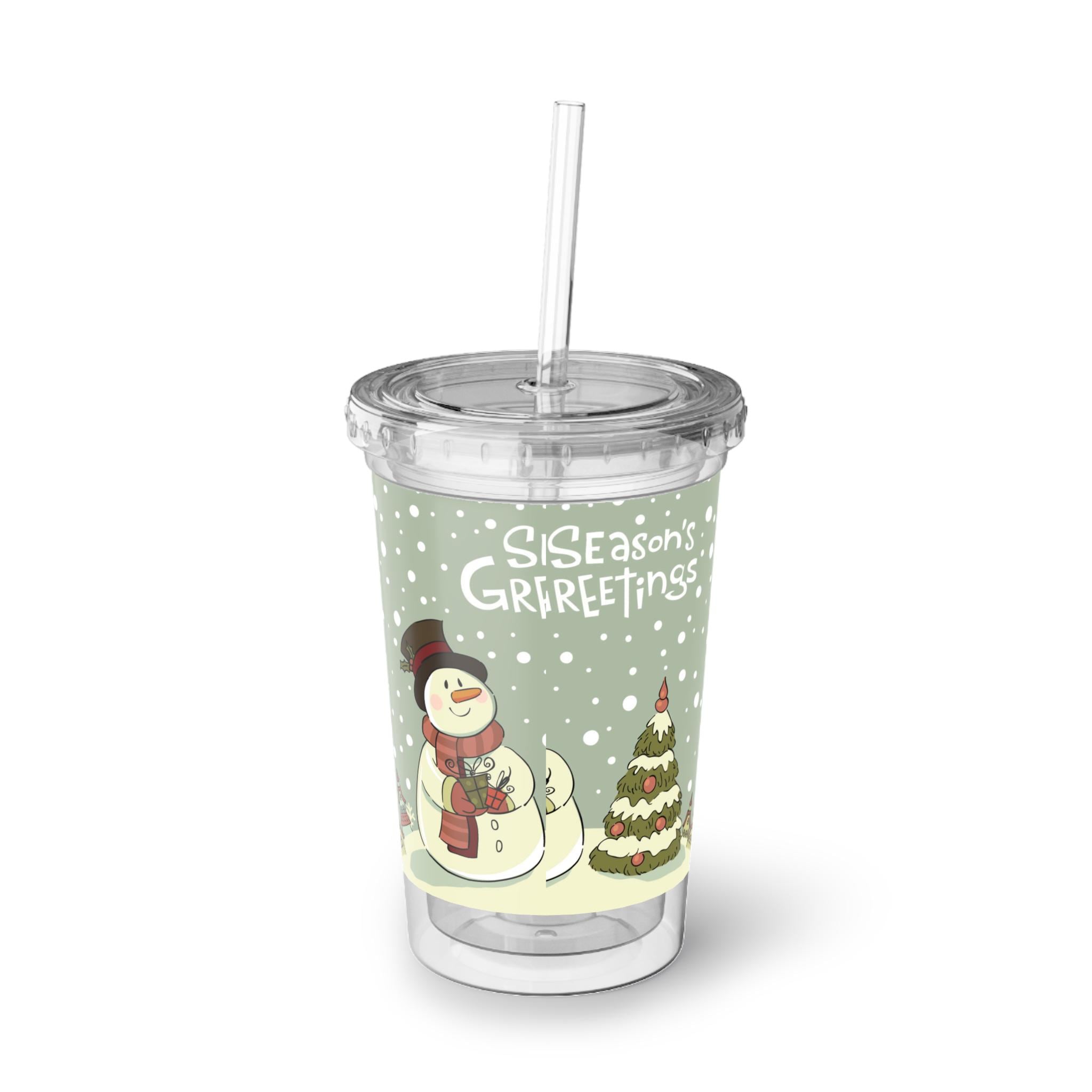 Pine Botanical Acrylic Cup with Straw | Reusable Iced Coffee Glass, Nature Lover Gift, 16oz Clear Tumbler