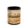 Personalized Gold Name Mug — "Isabella" Elegant Black Ceramic Coffee Cup