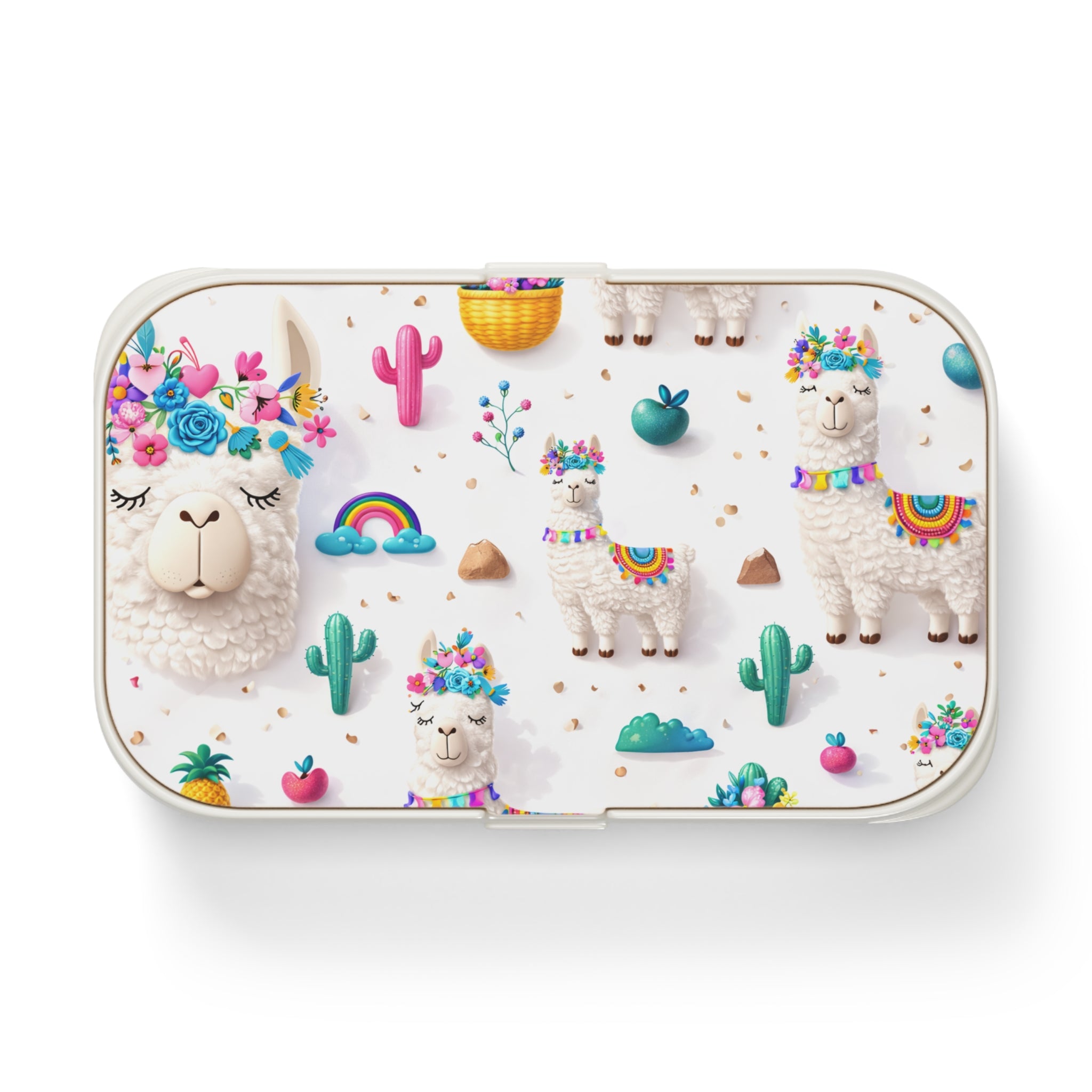 Cute Llama Bento Lunch Box — Floral Rainbow Alpaca Kids’ Lunchbox