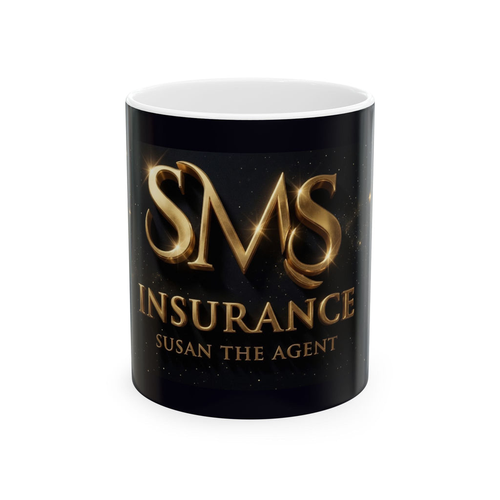 Gold SMS Insurance Logo Mug | Susan the Agent, Ceramic Coffee Cup