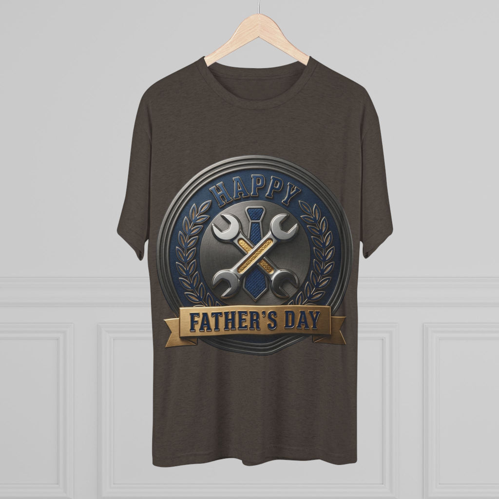 Father's Day Mechanics Badge Tee — Happy Father's Day Wrench & Hammer Crew Shirt