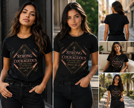Be Strong and Courageous Christian T-Shirt — Inspirational Scripture Tee (Joshua 1:9)