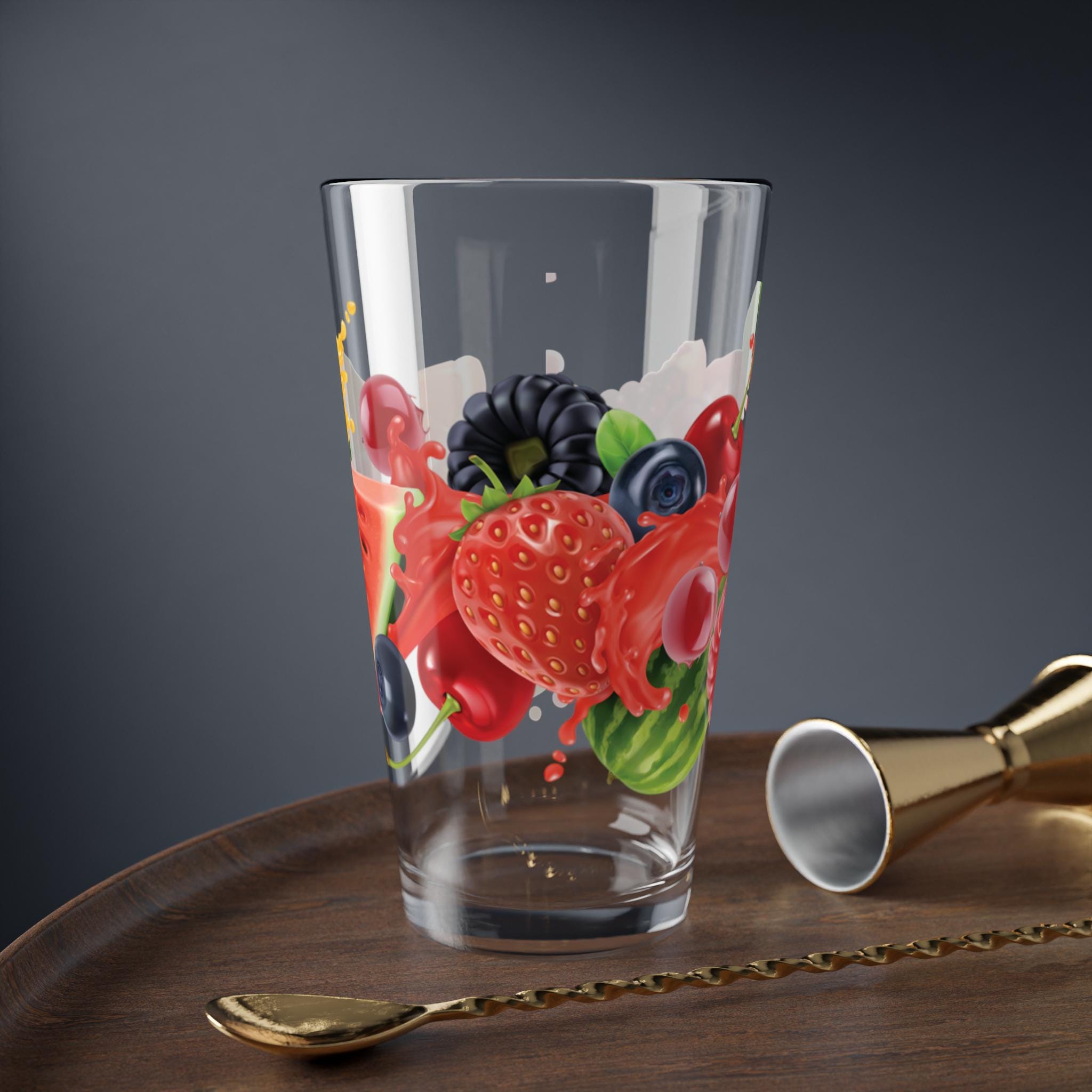 Vaso de Mezcla de Frutas Coloridas - Mixing Glass Estético para Cócteles, Jarra de Vidrio con Diseño de Frutas, Regalo para Bar en Casa