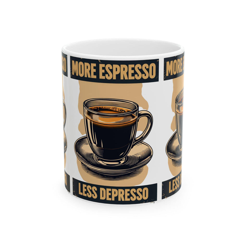 Taza More Espresso Less Depresso - Regalo Divertido para Amantes del Café, Mug de Cerámica Sarcástica, Regalo de Salud Mental