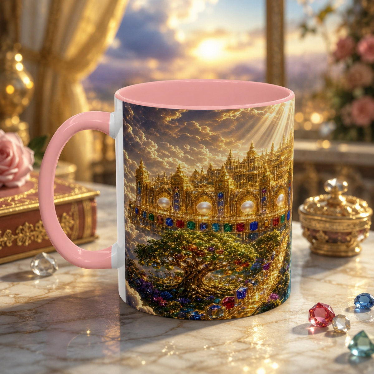 Heavenly City Christian Coffee Mug — Golden Celestial Paradise Design (11/15oz)