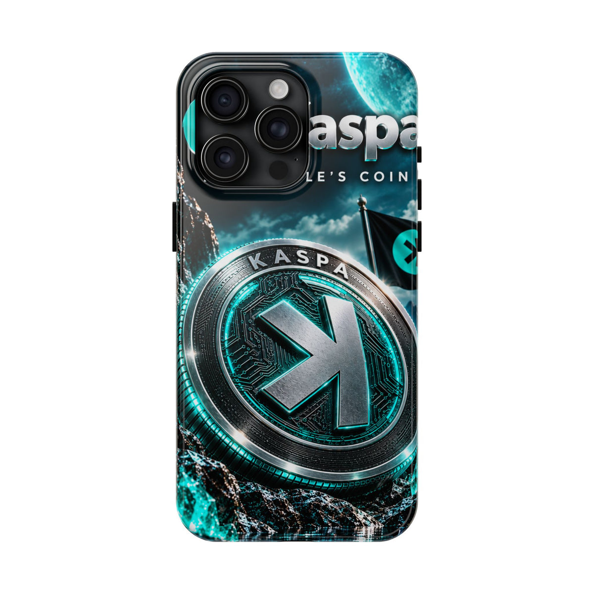 Kaspa Coin Tough Phone Case – Teal Crypto Logo Protective Cover