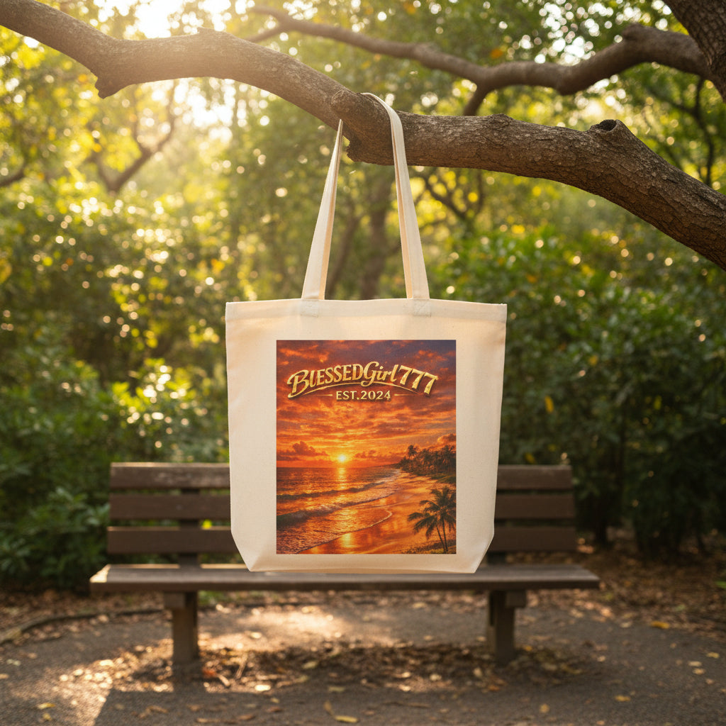 Sunset Beach Tote - "BLESSEDGirl777 EST.2024" Cotton Canvas Bag