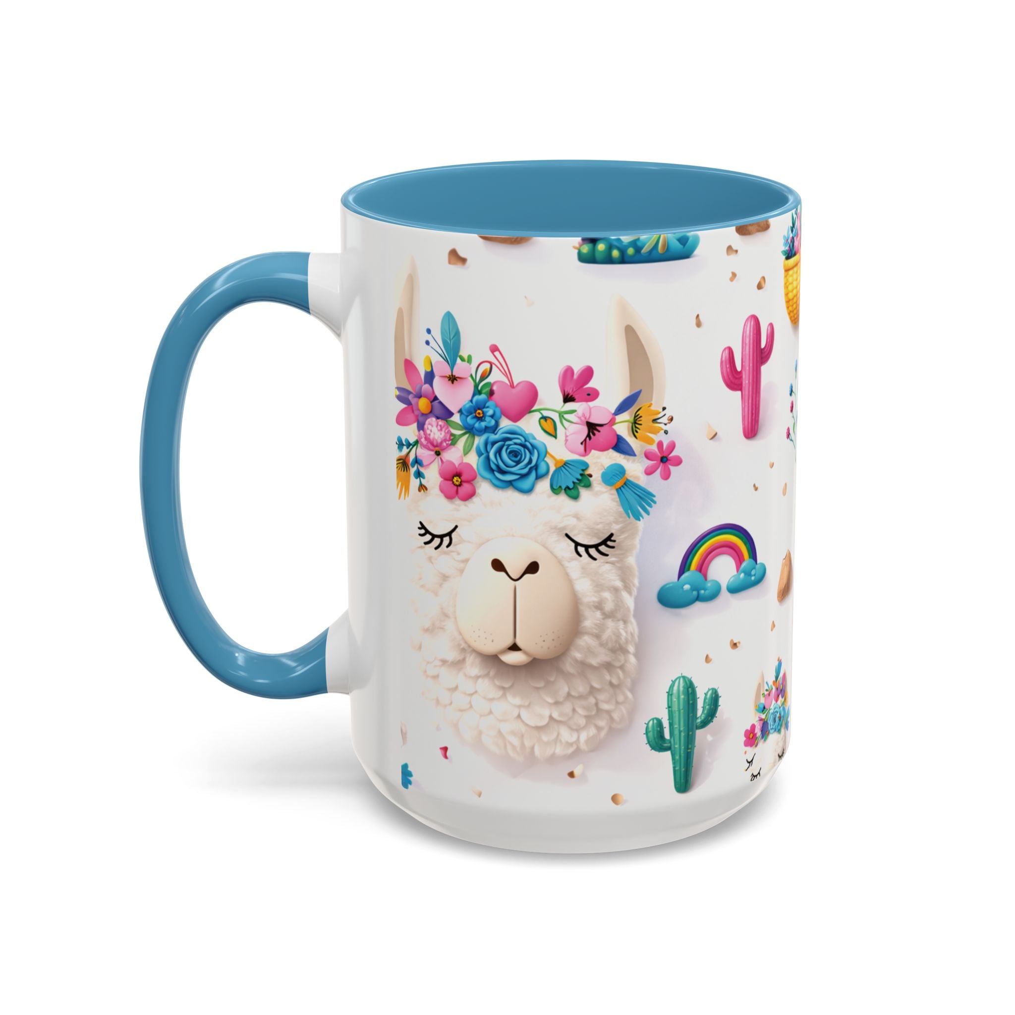 Cute Llama Pattern Accent Coffee Mug (11/15oz) – Colorful Fiesta Alpaca Design