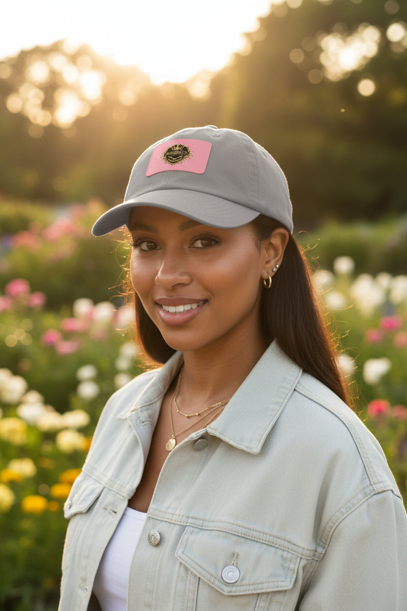 Dad Hat — Vintage Gold Crest Leather Patch Cap