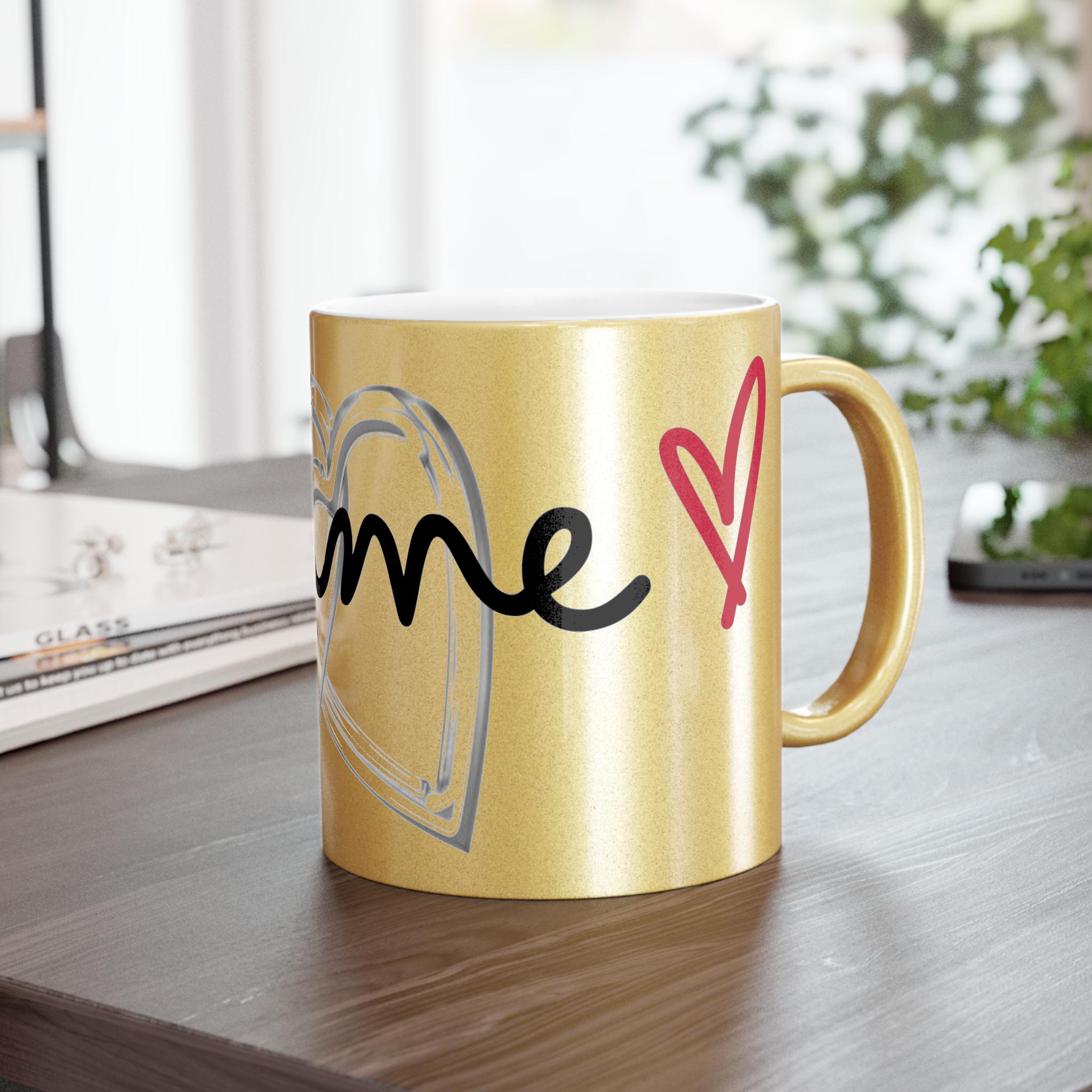 Rose Gold Metallic Heart Mug | Luxury Romantic Gift for Valentine's Day, Anniversary & Wedding, Elegant Coffee Cup