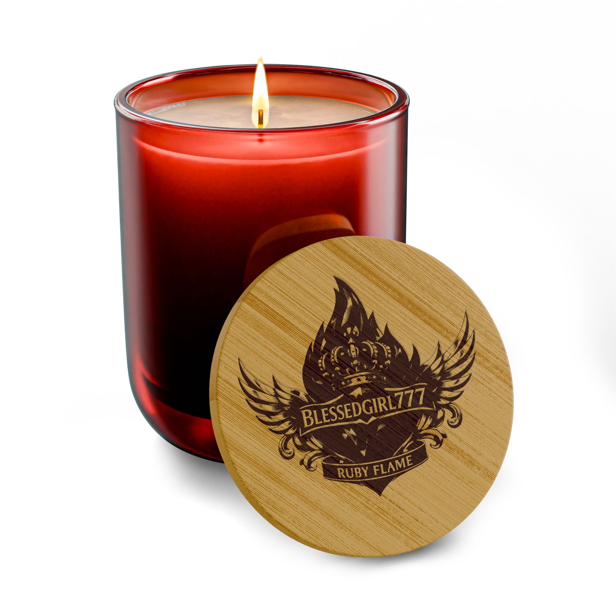 Engraved Soy Candle — 14oz Scented Candle with Custom Bamboo Lid (Rustic Crest Design)